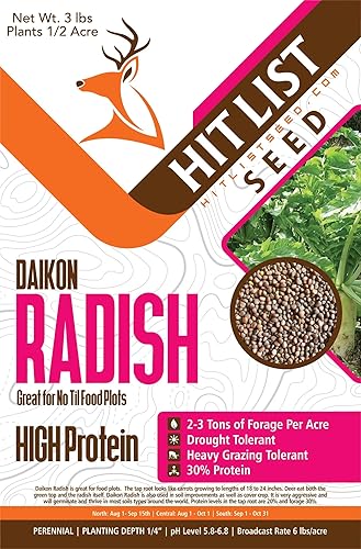 Daikon - Semillas de rábano para semillas de rábano, semillas de Brassica para ciervos de cola blanca, 12 acre (3 libras)