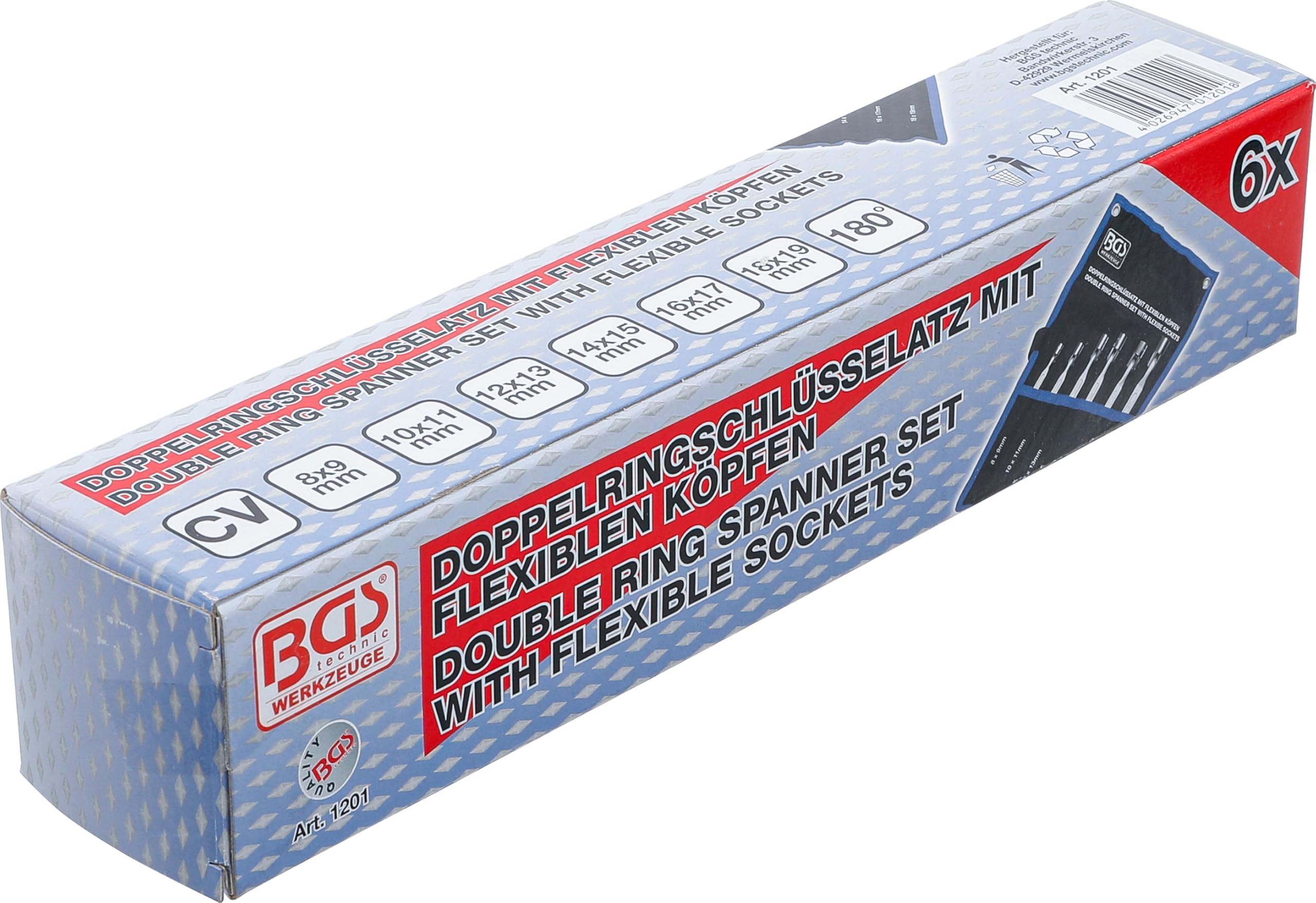 BGS 1201 | Zestaw kluczy oczkowych dwustronnych przegubowych | 6 szt.