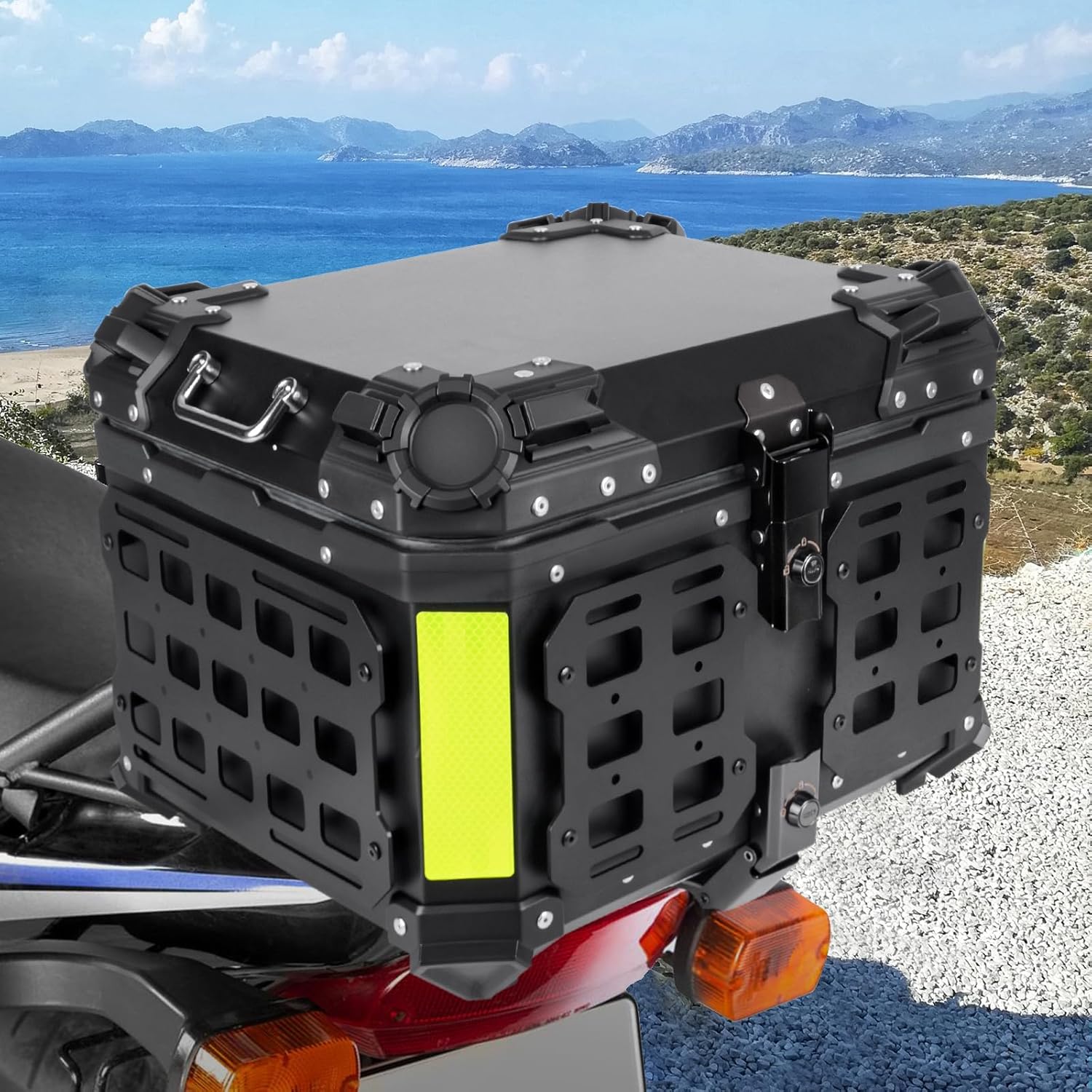 55L Motorcycle Top Case with Molle Panel Universal Motorcycle Top Box for Motorcycles Suitable for Stowing Helmets and Luggage