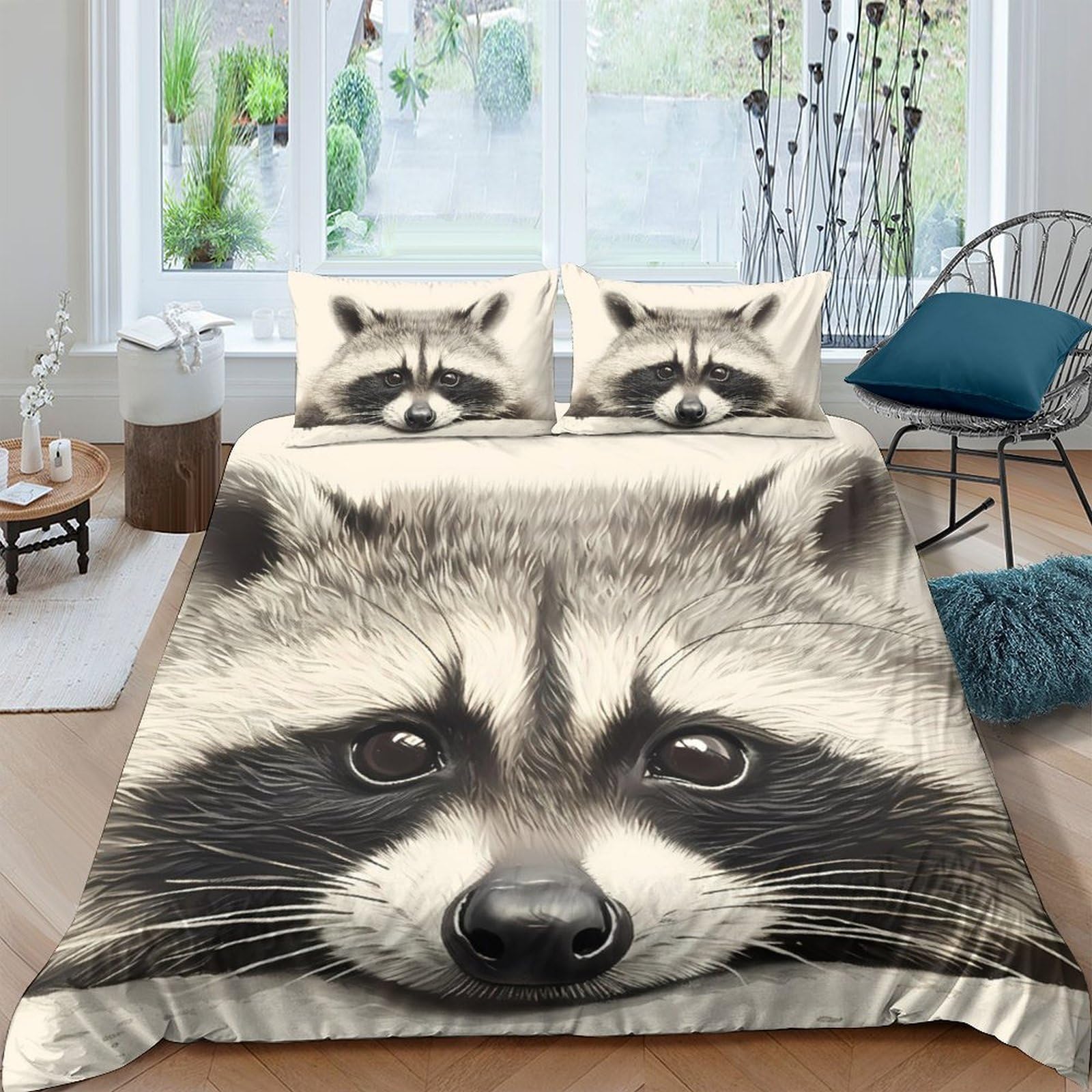 Ctjqhvkz Style-3 3D Printed Raccoon Face Fitted Sheet Microfiber Soft Anti-Slip Bed Cover For Bedroom Guest Room Decor Protection Single（135X200cm）