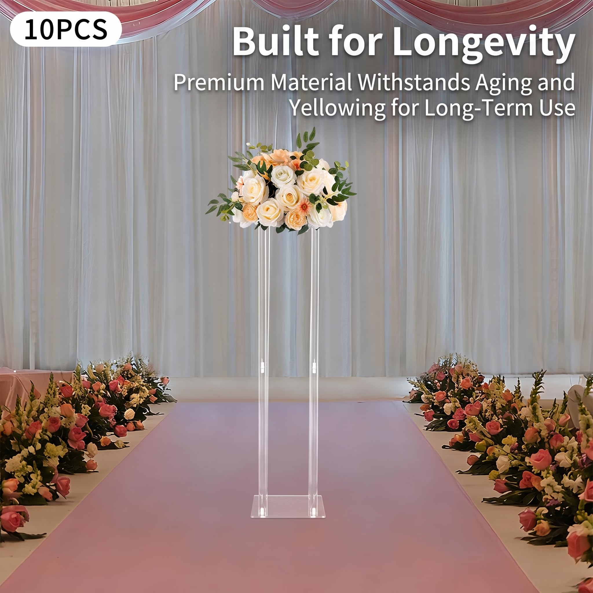 Acryl Blumenständer Set 10 Stück 80cm Transparent Modern | Blumenständer Hochzeit Deko mit stabilem Design 5kg Tragkraft Tischdeko Event Dekoration für Blumenarrangements
