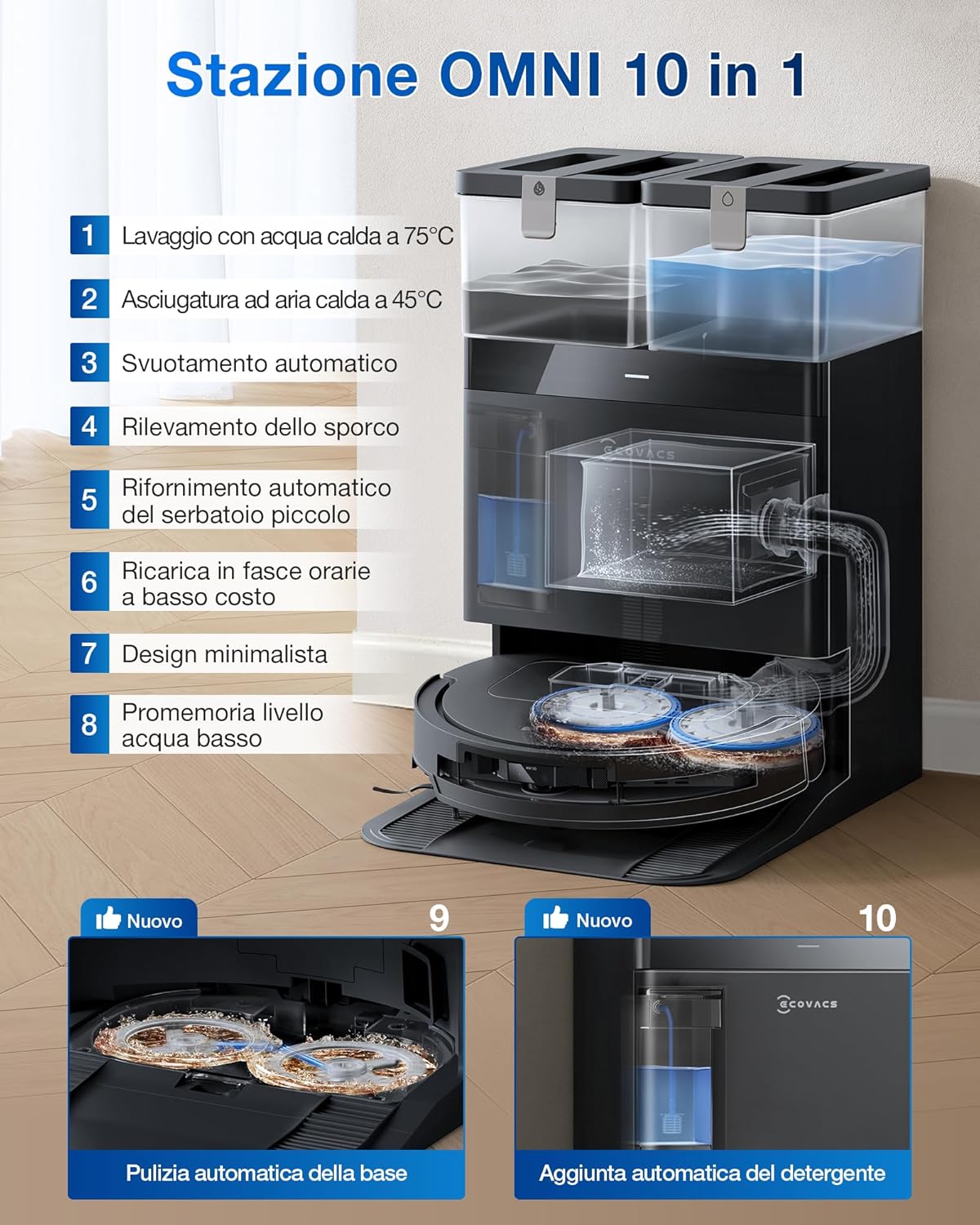 ECOVACS DEEBOT T50 PRO OMNI Gen2 OMNI Station med forskellige selvrensende funktioner