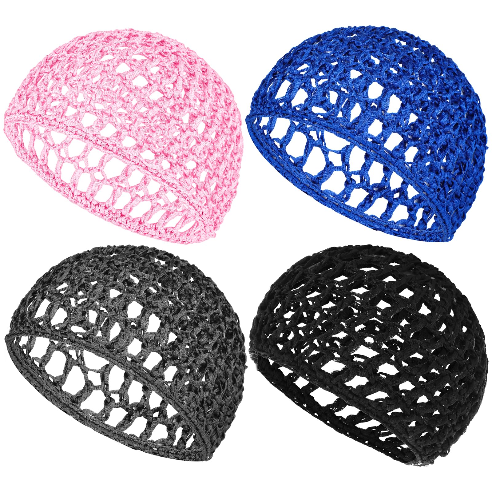 WLLHYF 4 Pack Hair Nets Cap Crochet Knit Snood Bonnets Sleeping Hairnet Fitted Hair Cover Wrap Comfortable Haircare Wave Cap for Women Keep Curls