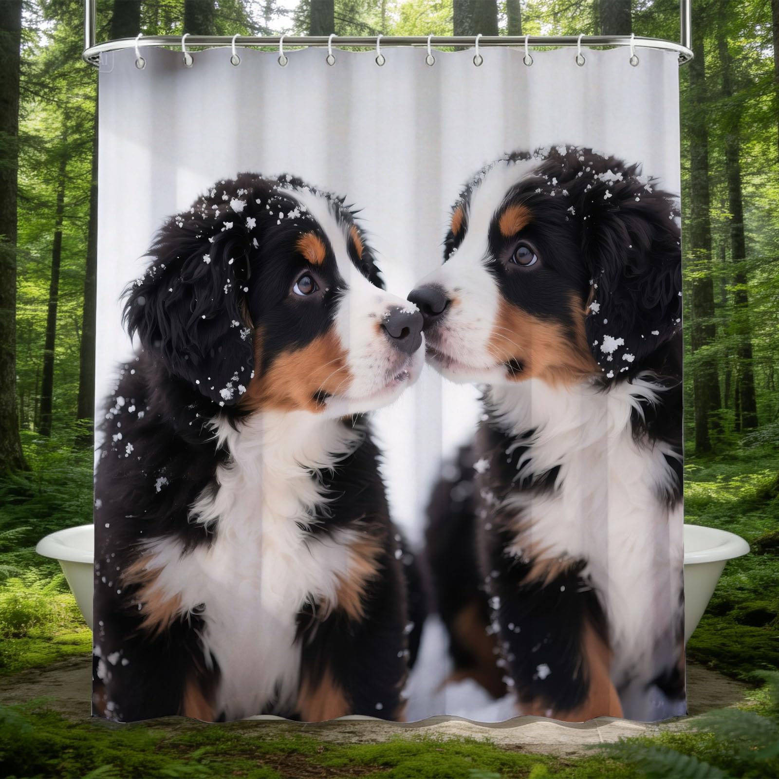 Hongduo 3D Bernese Mountain Dog Puppy Shower Curtain for Stalls Bathtubs Animal Pattern Bathroom Decor Shower Curtain Set Polyester Fabric Waterproof 180x200cm/71X79 Inch with Hooks