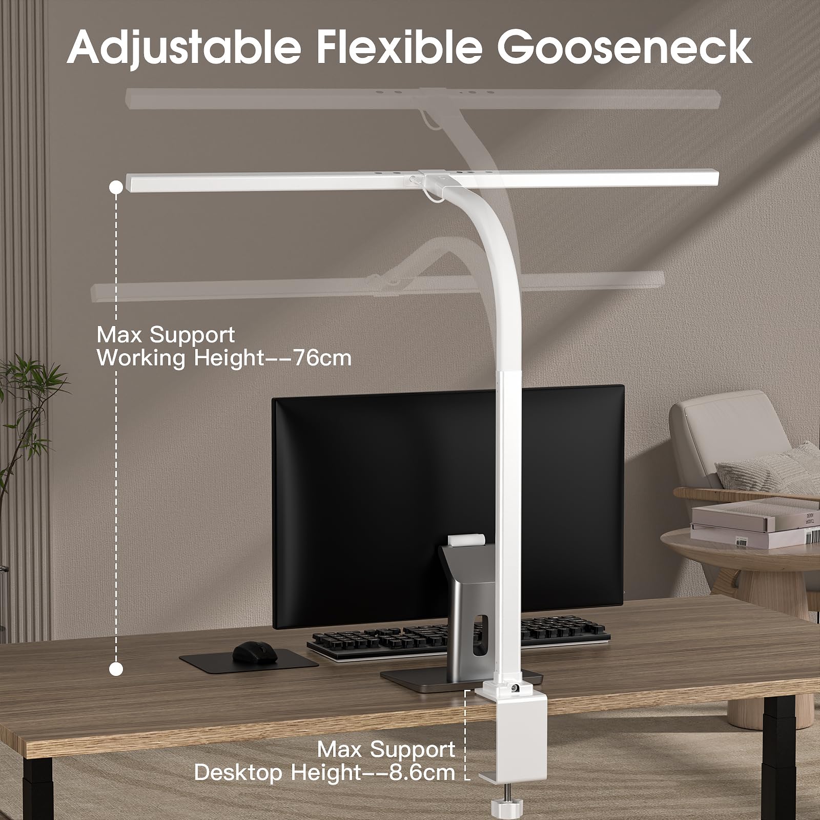 EYOCEAN Lampada da scrivania a LED oscuramento automatico, lampada da tavolo da ufficio da 80 cm con morsetto con temperature di colore regolabili