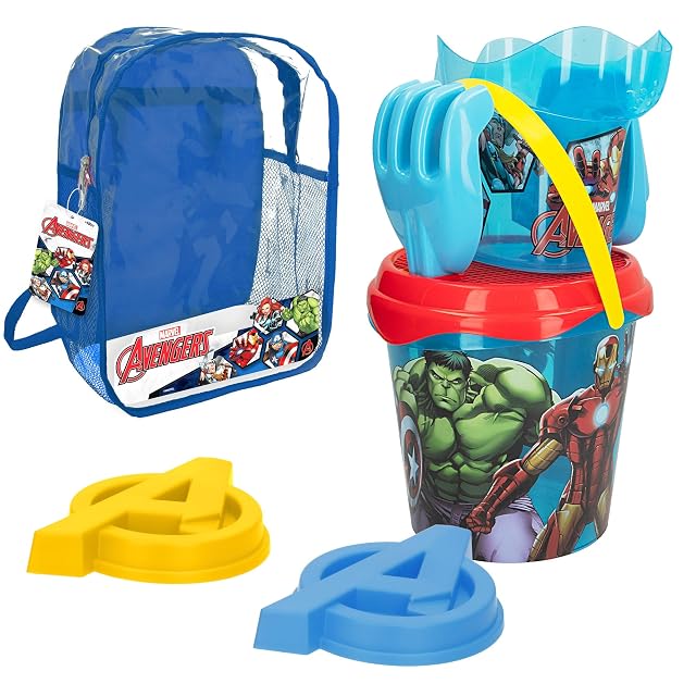 ColorBaby 77380 - Marvel Avengers Set de Playa Infantil, Conjunto de Cubo de Playa con Pala, rastrillo…