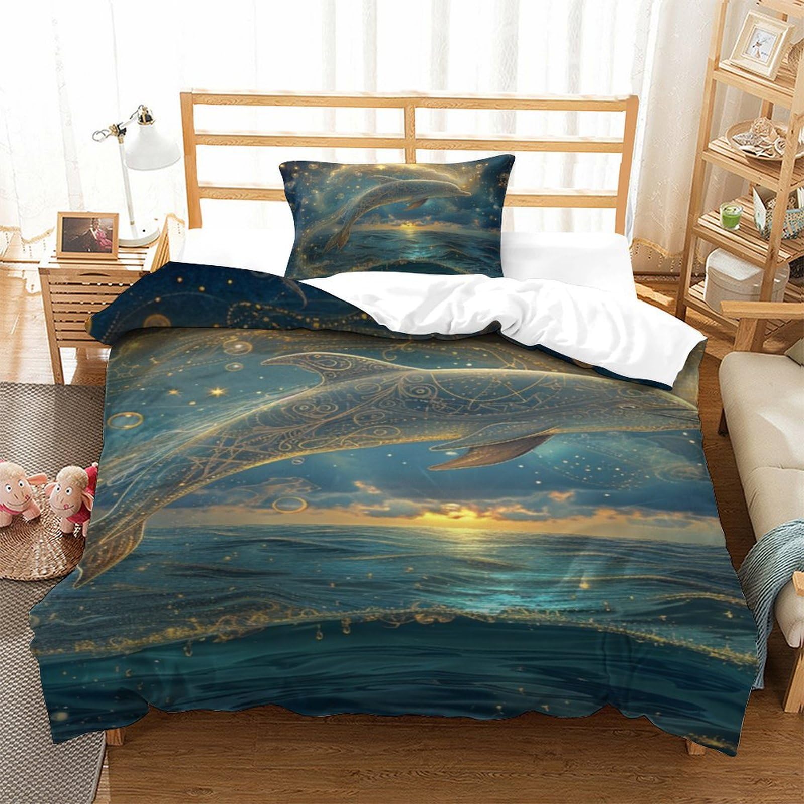Housse de couette baleine 3D avec fermeture éclair pour lit single