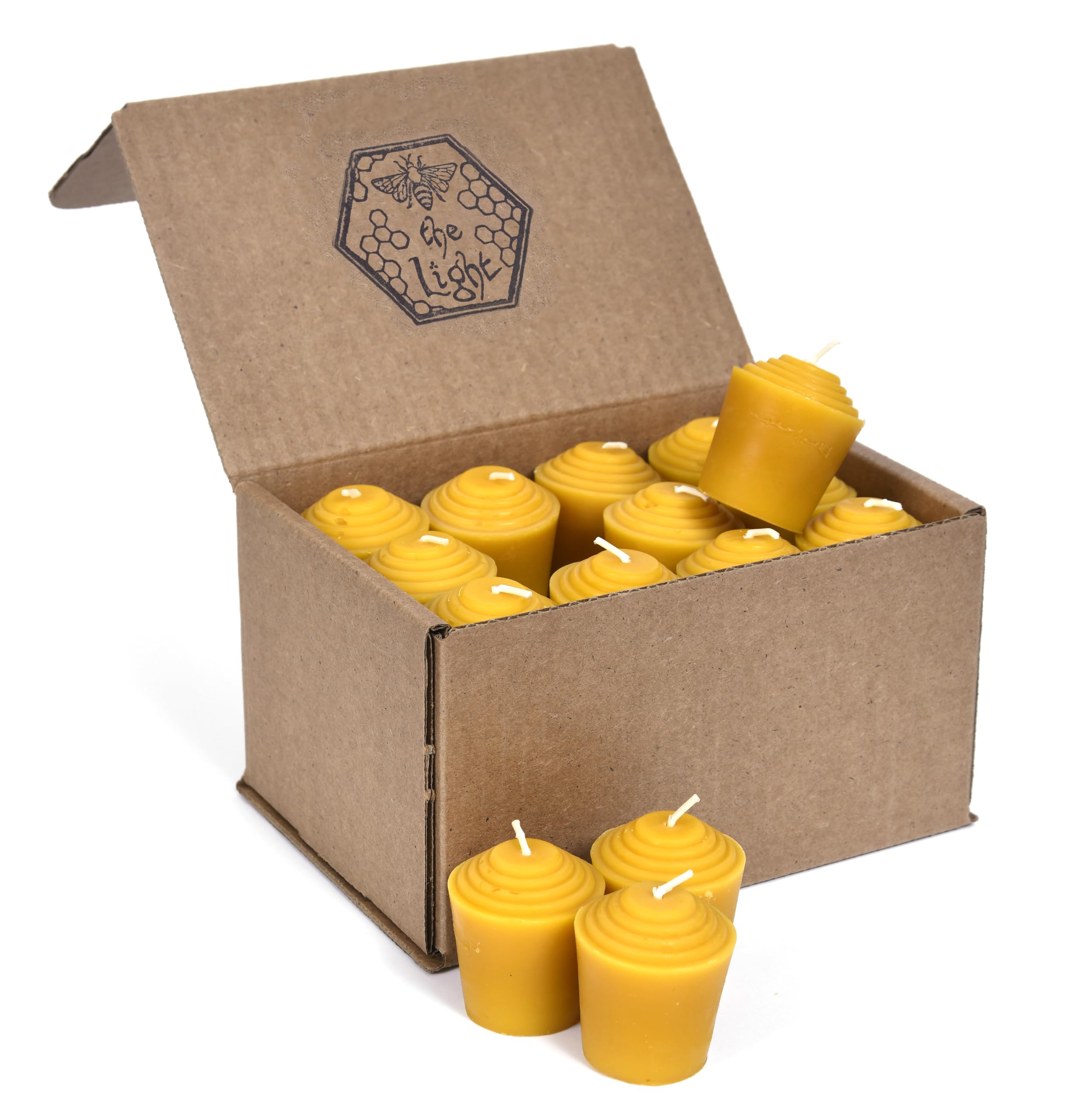 100% Pure Beeswax Votive Candles - USA Handmade Votives for Home, Christmas, and Advent, Smokeless Unscented 24 Candle Set with Natural Honey Aroma,