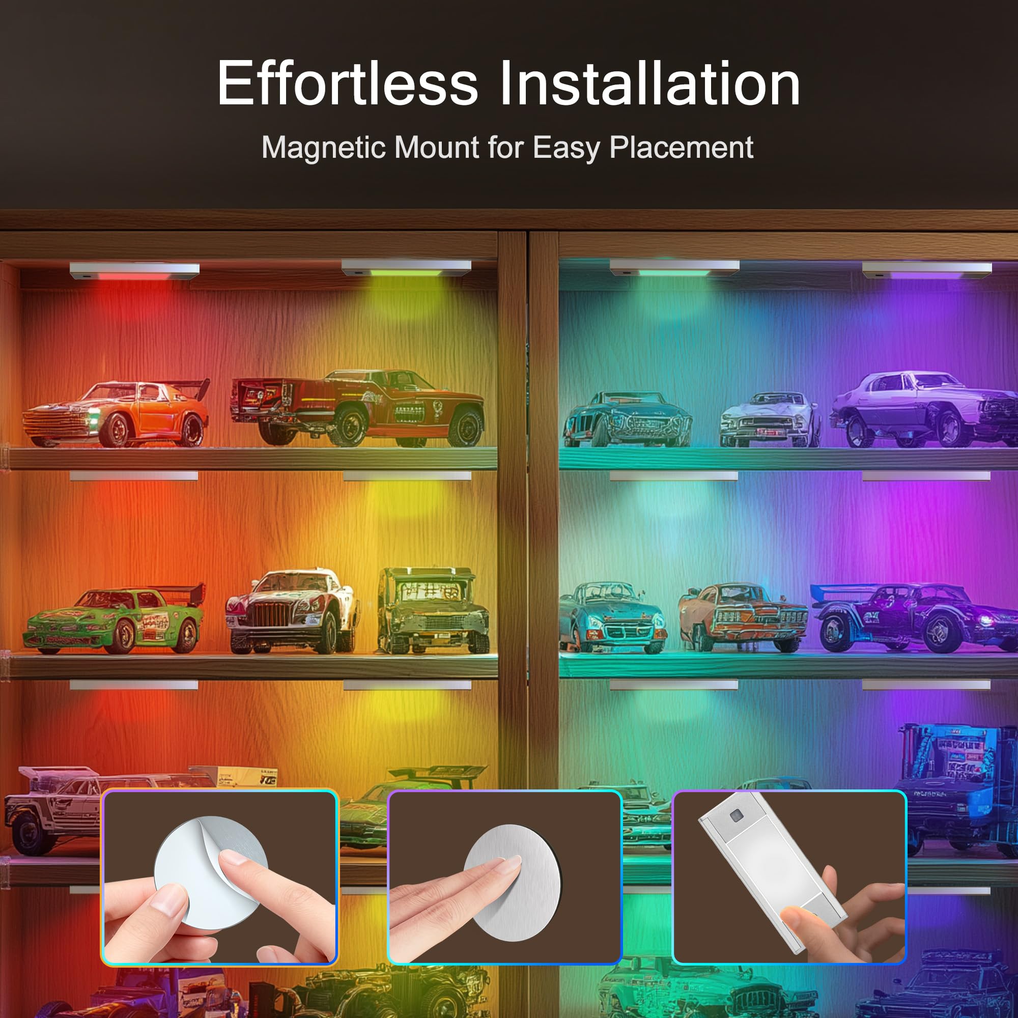 V4light Luz nocturna con sensor de movimiento RGB, luces de escalera recargables de 6 colores, luz LED magnética con apagado automático, control táctil, para pasillo, escaleras, vitrina (paquete de 6)