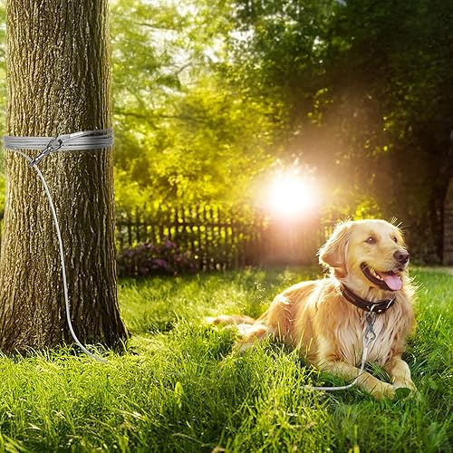 Miniatura 6 de Tresbro Cable de amarre reflectante de 40 pies para perros de hasta 250 libras, cable de correa de alambre de acero con hebilla de doble fijación de