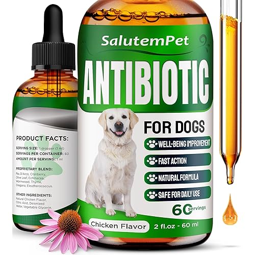 Dog Antibiotics for Infections, Cough, & Itching | Natural Antibiotics for Dogs for All Ages to Promote Wound Healing | Dog UTI Treatment and Tooth Infection Treatment | Chicken Flavor | 2 Oz