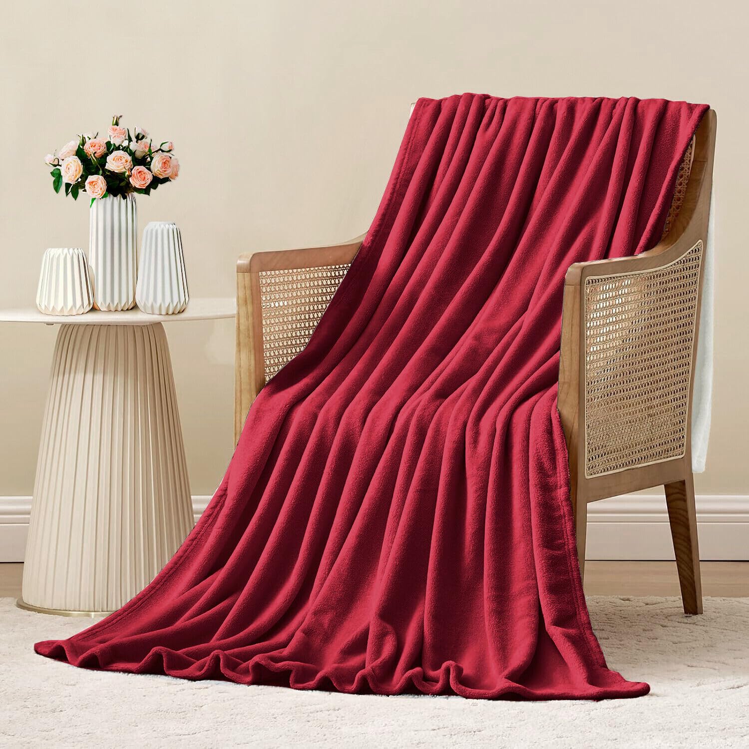 PiccoCasa Coperta in pile per letto singolo, colore bordeaux