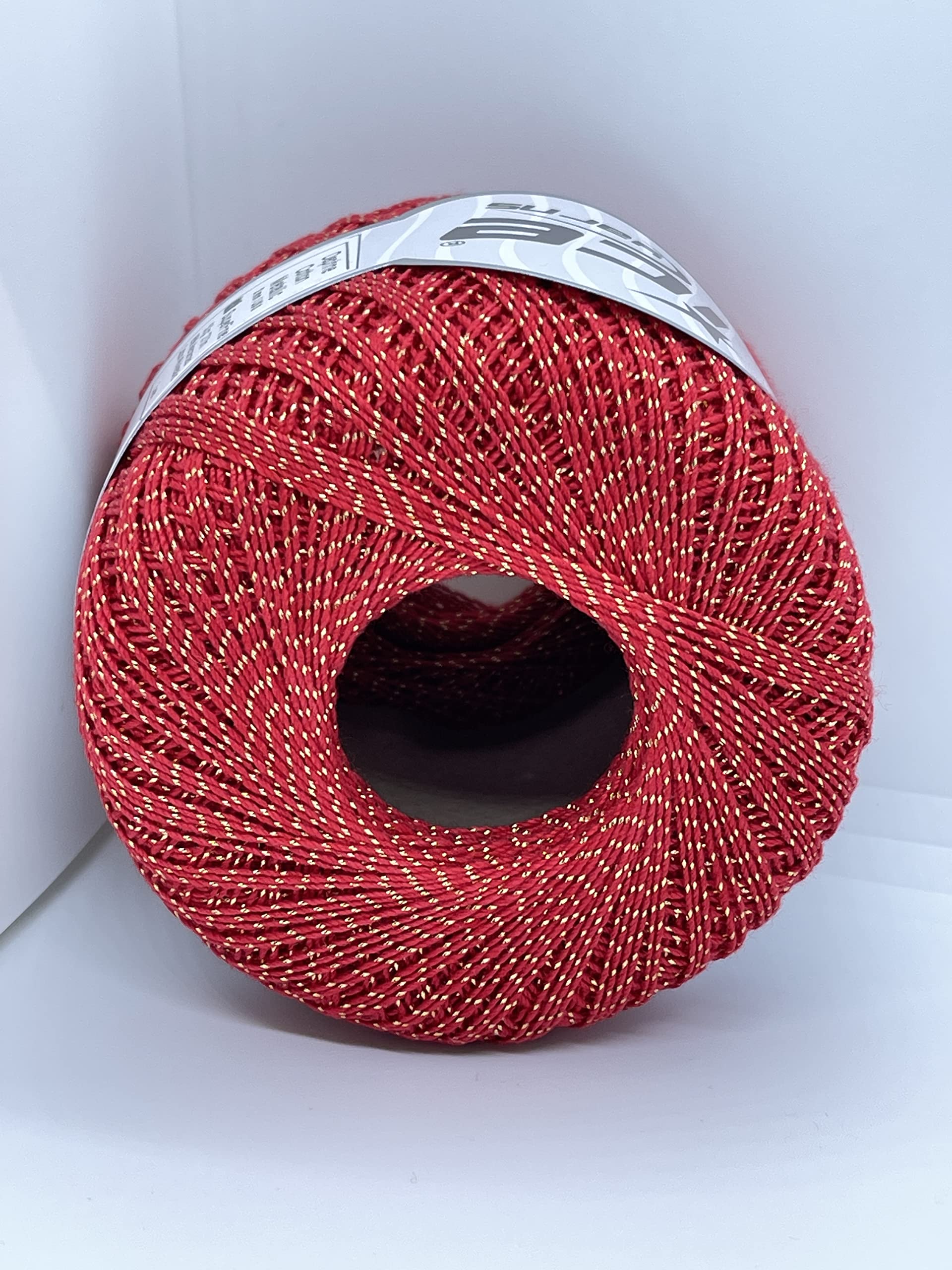 Ice Yarns Daphne Metallic Cotton Crochet Thread Red / Gold 295 Yards