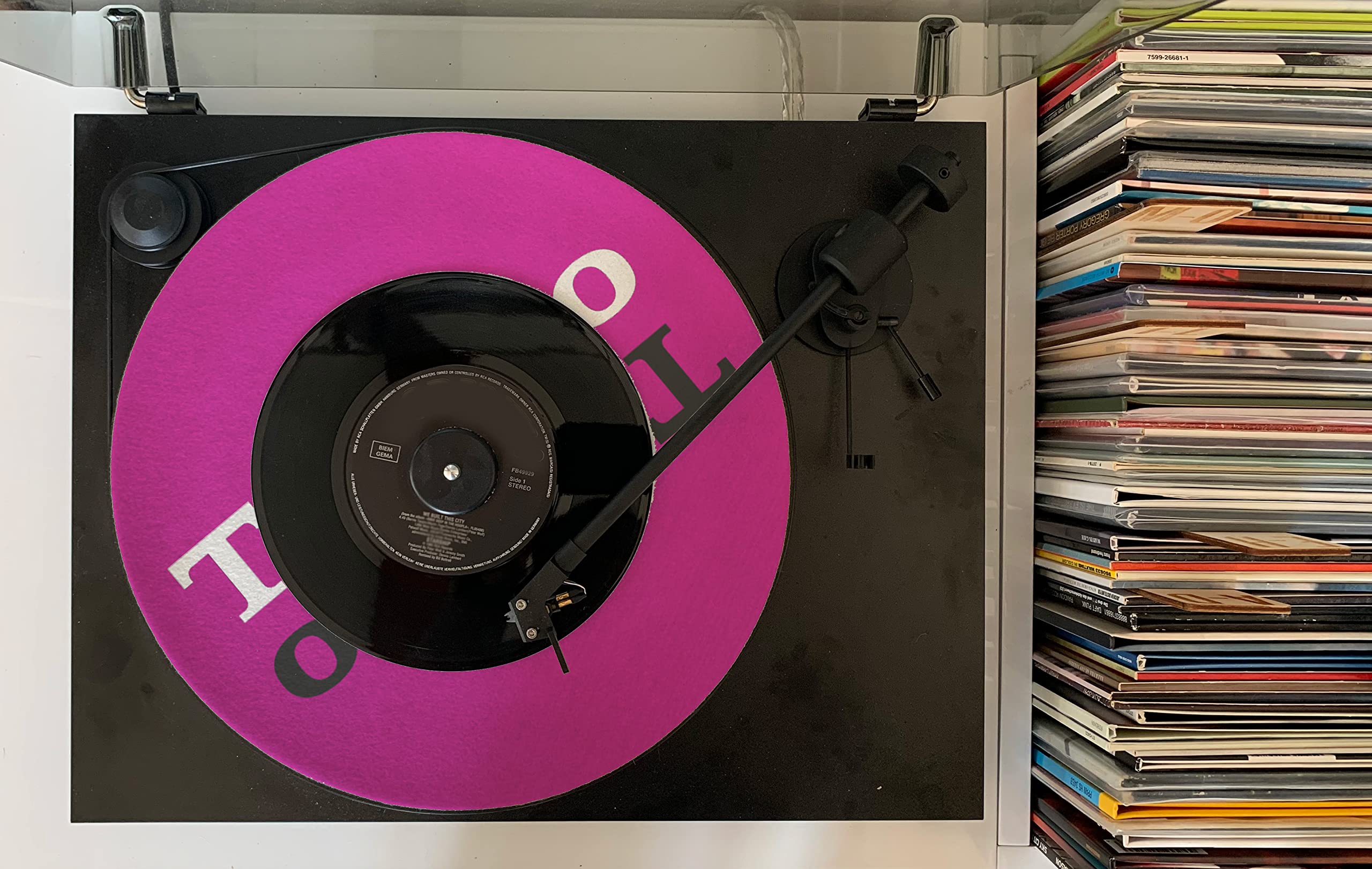 Next Ferry - Slipmat - Personalisierbar mit Wunschtext & Foto - Plattenspieler Matte aus Filz - Slipmats für Dj's - Plattentellerauflage für alle Plattenspieler Turntables - gedruckt in Deutschland