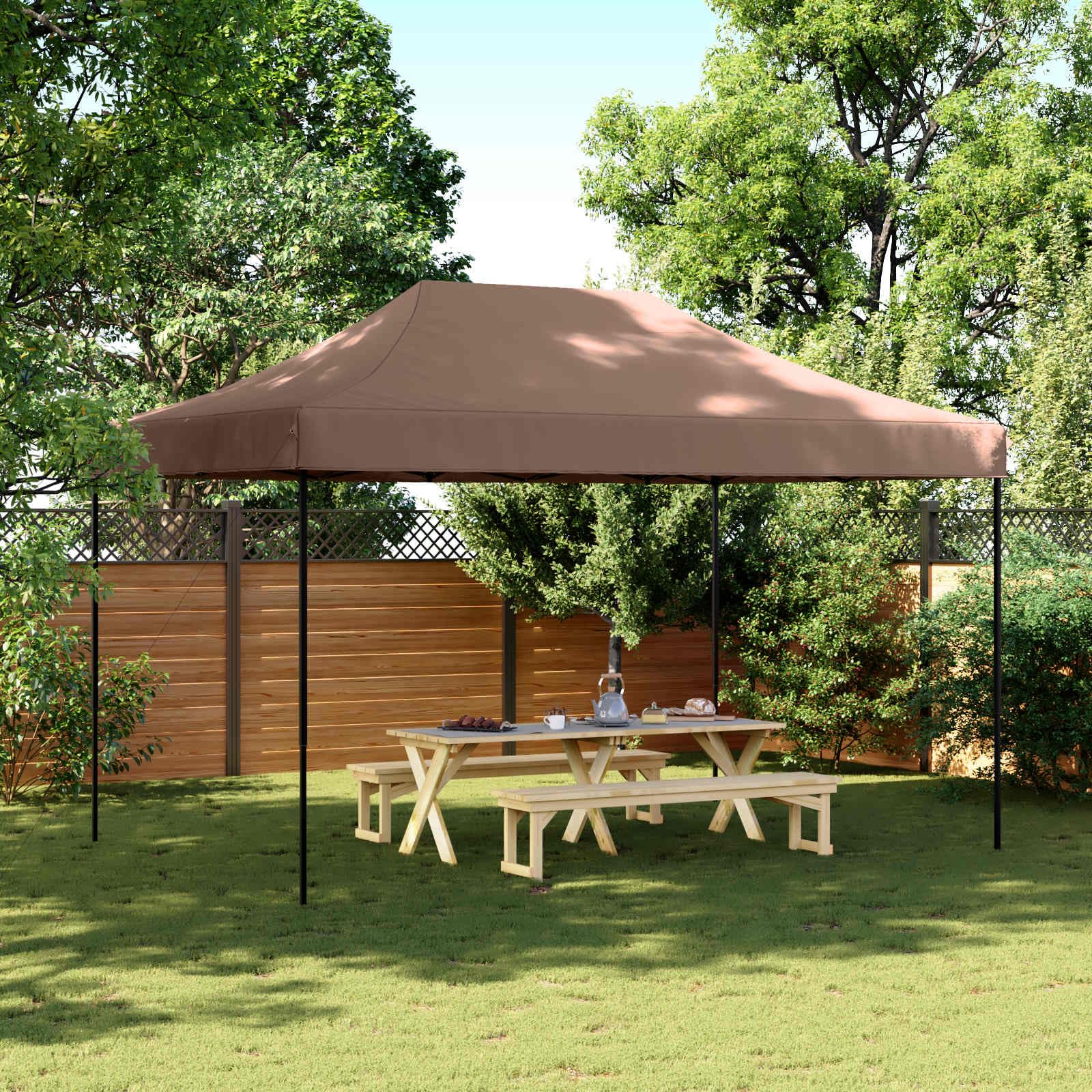 Party-Zelt Braun aus Oxford-Stoff 292 x 440 x 315 cm mit pulverbeschichtetem Stahlrahmen, faltbar, höhenverstellbar für Garten, Terrasse, Camping und Gartenparty
