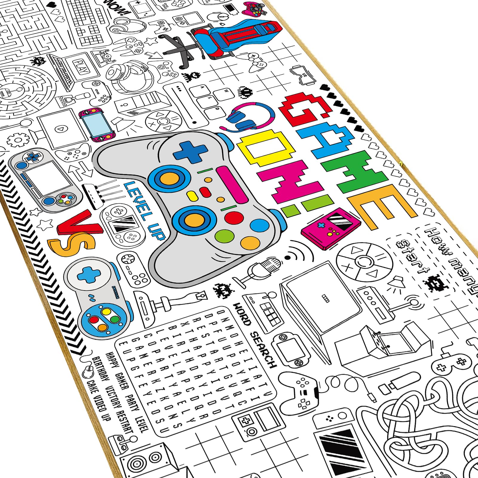 Naozinebi Video Game Giant Coloring Poster Large Gamer Versatile Activity Drawing Paper Coloring Tablecloth DIY Gaming Theme Game Poster Table Cover