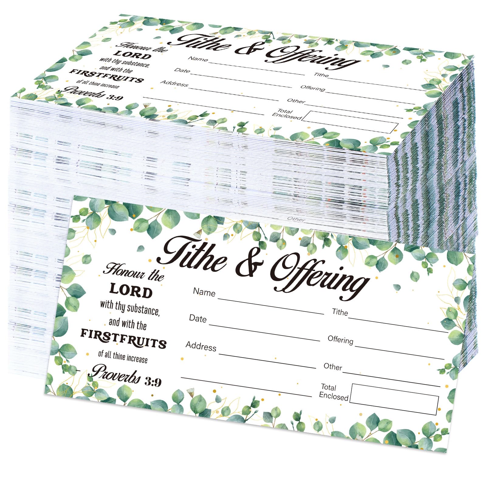 200 Pcs Church Offering Tithe Donation Envelopes Greenery Paper Tithes and Offering Bill Envelopes Eucalyptus Church Tithing Checks and Cash Envelopes