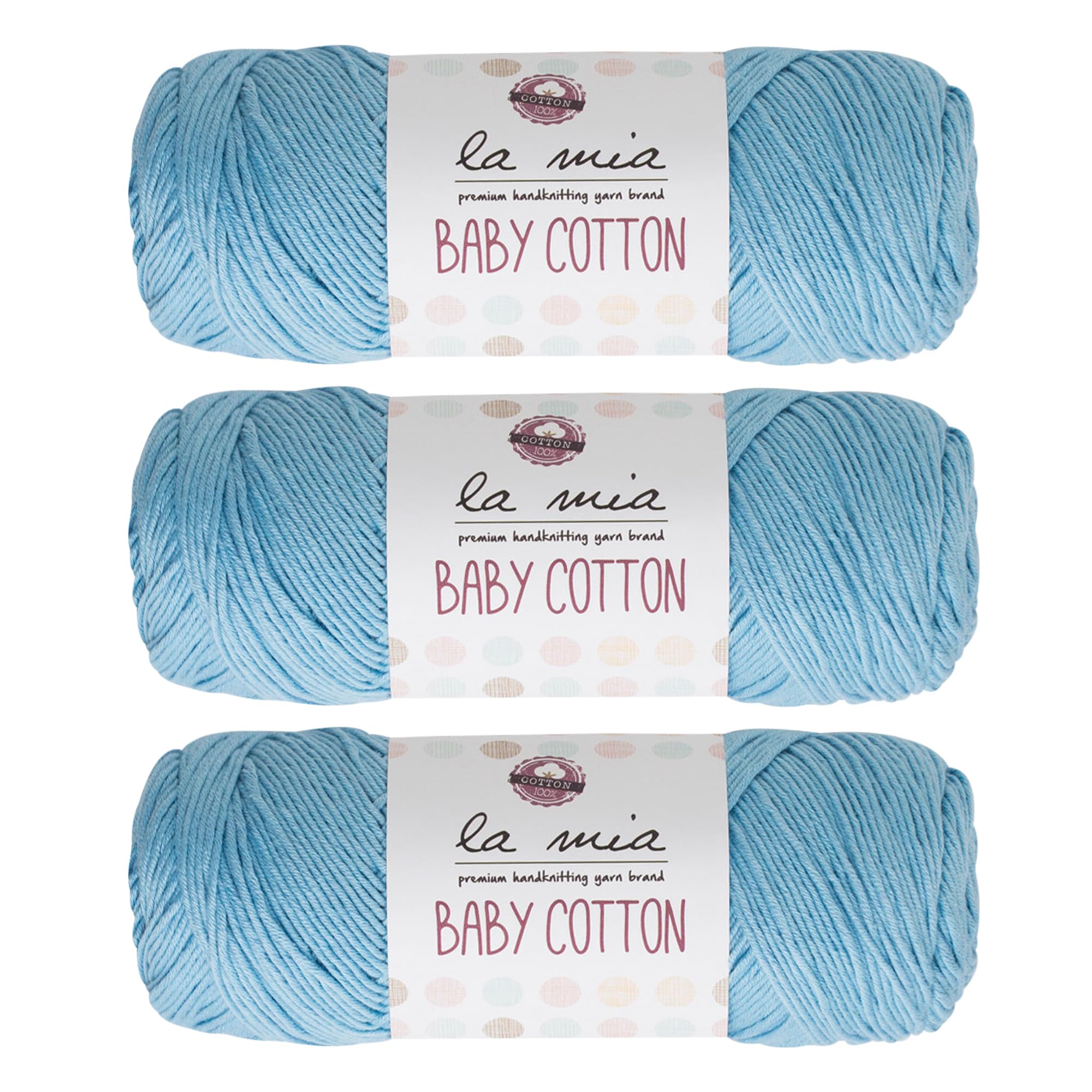 3 Skein La Mia Baby 50% Cotton Total 10.5 Oz Each 3.5 oz (100 g) / 218yd (200m), Medium, Worsted, Super Soft Yarn, Best For Baby and Amigurumi, Blue - L041