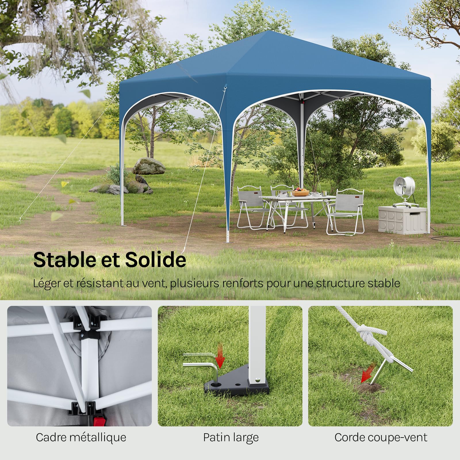 WOLTU Tonnelle de Jardin Pliable 3x3m Pop up avec Toit en Demi-Cercle Bleu