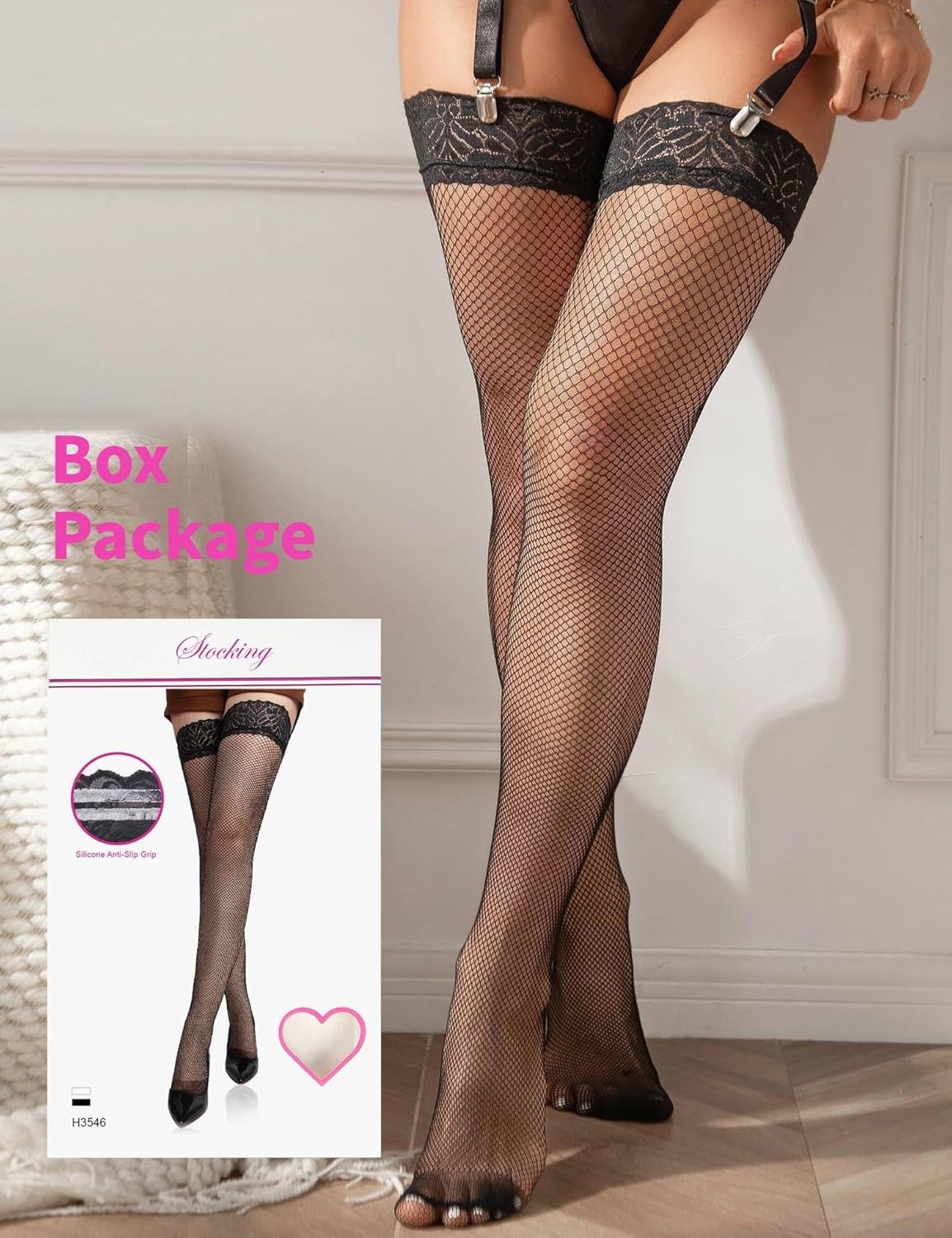 ohyeah Women Fishnet Thigh High Stockings Plus Size Floral Lace Silicone Lace Top Thigh Highs Socks - Image 2