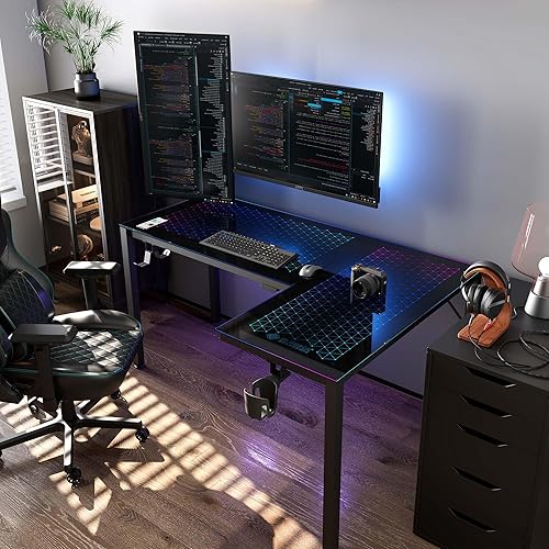 Miniatura 5 de EUREKA ERGONOMIC Escritorio LED RGB en forma de L de 60 pulgadas sincronización de música ilumina escritorio de vidrio templado GTG L60 reversible