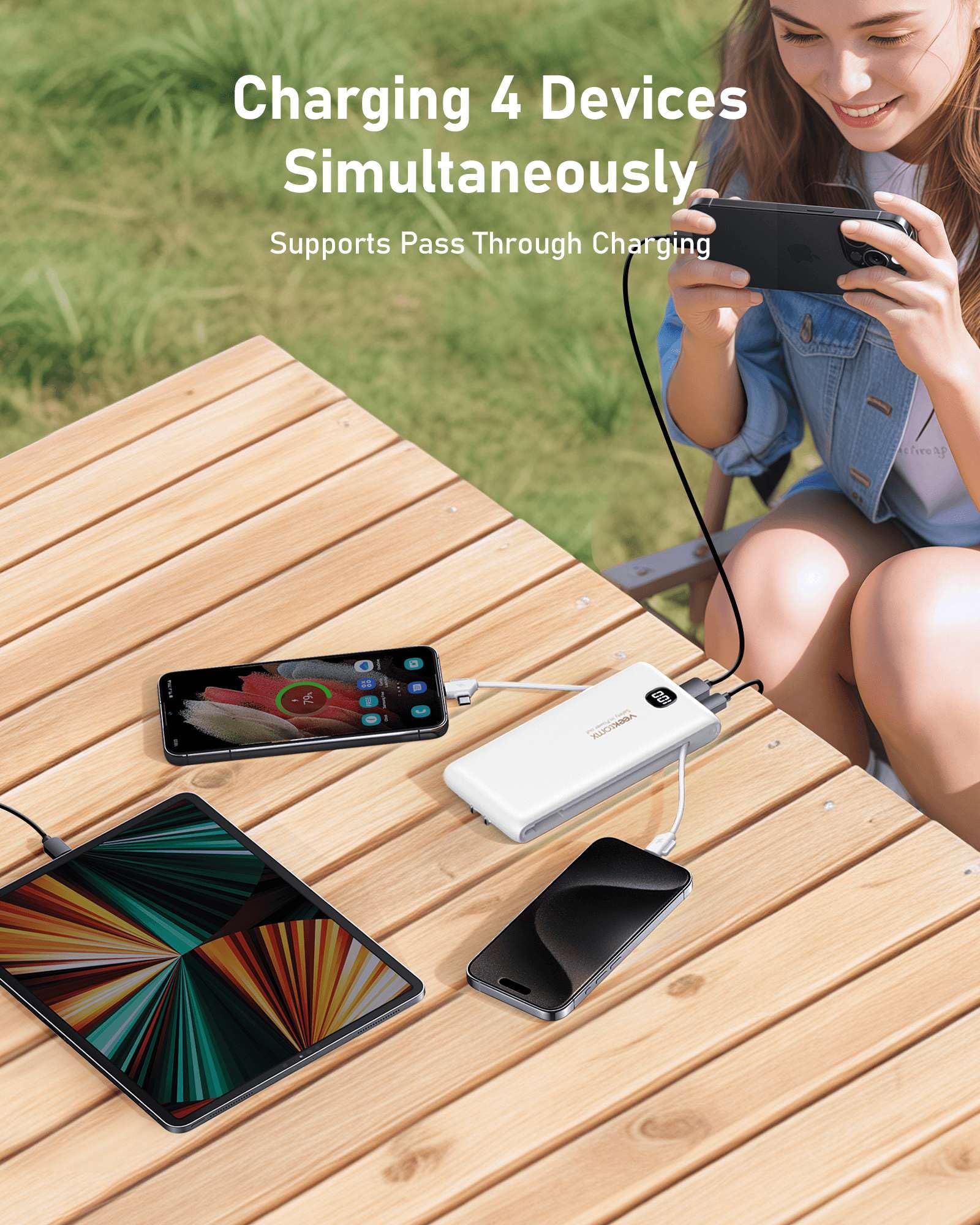 VEEKTOMX 10000mAh Portable Charger with Built-in Cables & Wall Plug view 8