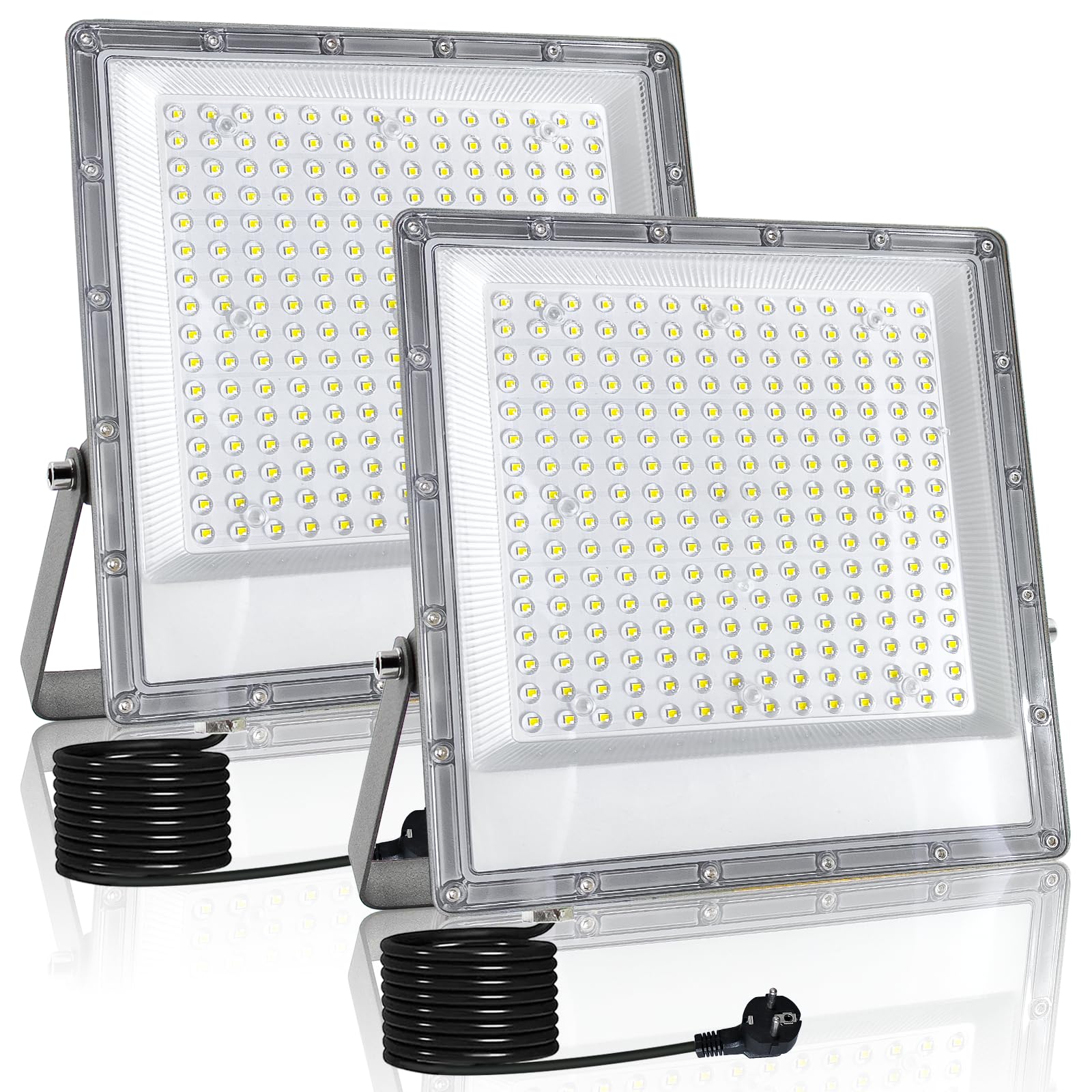 Focos LED Exterior 200W, 2 Piezas 20000LM Proyector LED Exterior IP66 Impermeable Luces Led Exterior 6500K Blanco Frío Iluminación de Seguridad para Patio, jardin, Terraza, Entrada, Fábrica