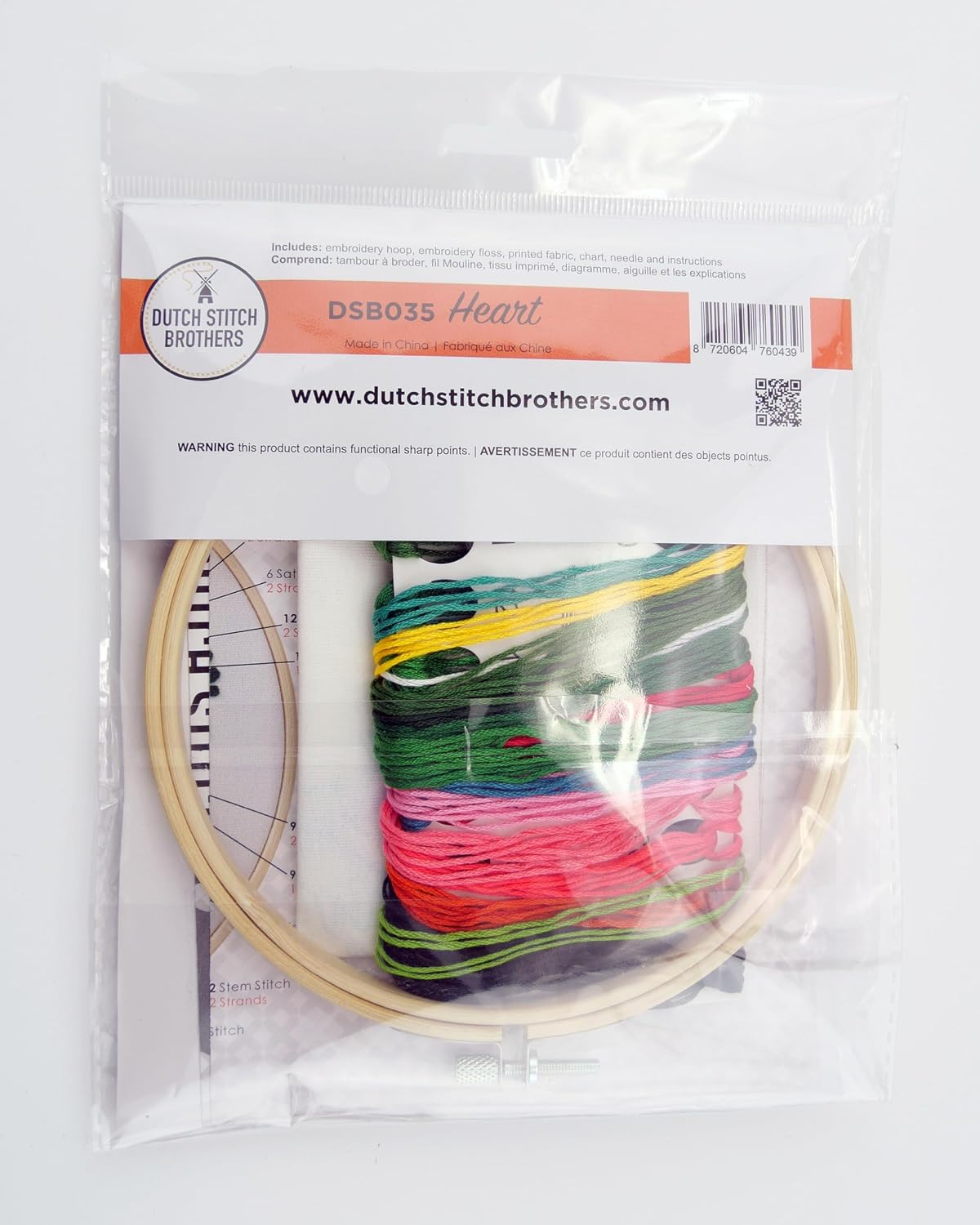 DUTCH STITCH BROTHERS Heart Embroidery Starter Kit with Pattern and Instructions. Stamped Embroidery Kits with Embroidery Clothes with Pattern. 6" Embroidery Hoop image 4