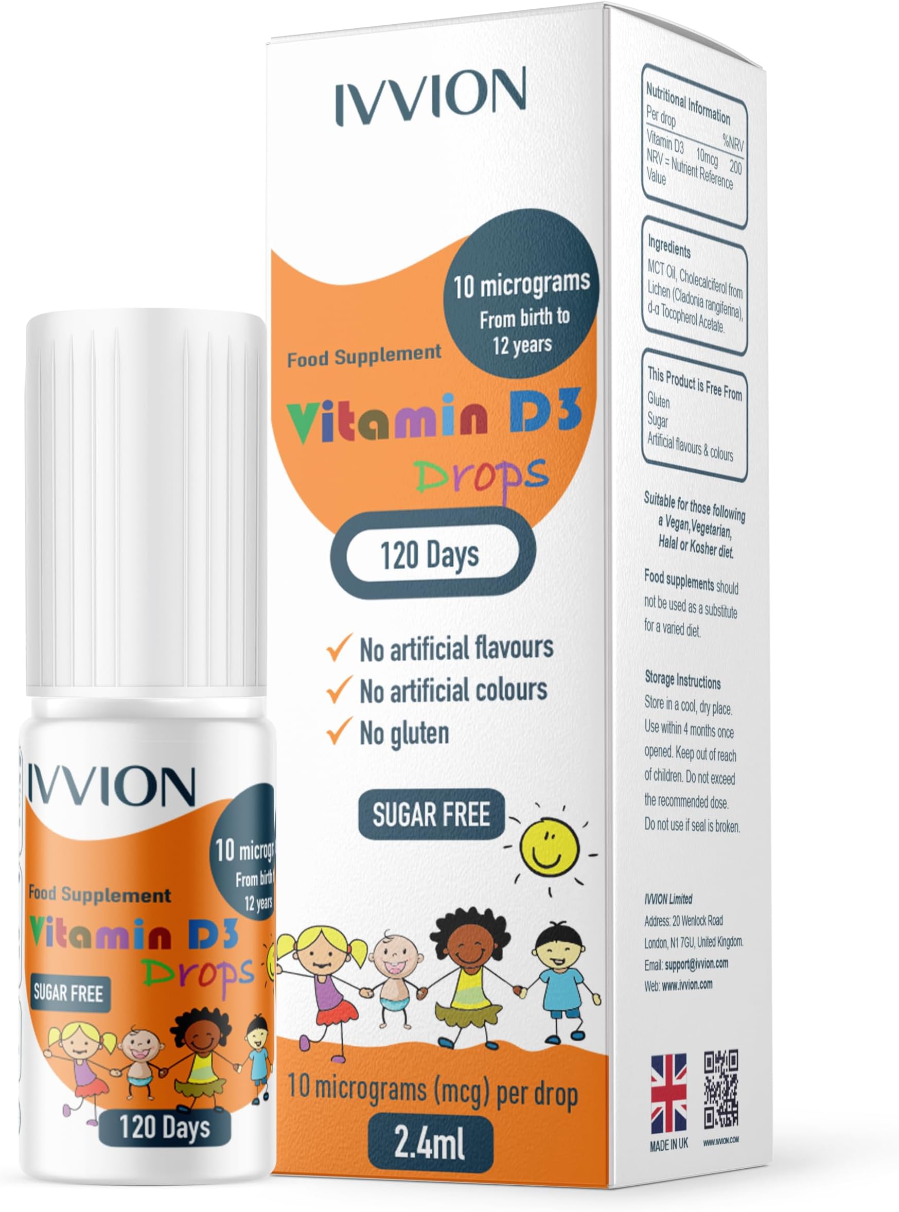IVVION Vegan D3 Drops - 10 UG 120 Drops- Daily 400 IU D3 Supplement for Infant and Young Children