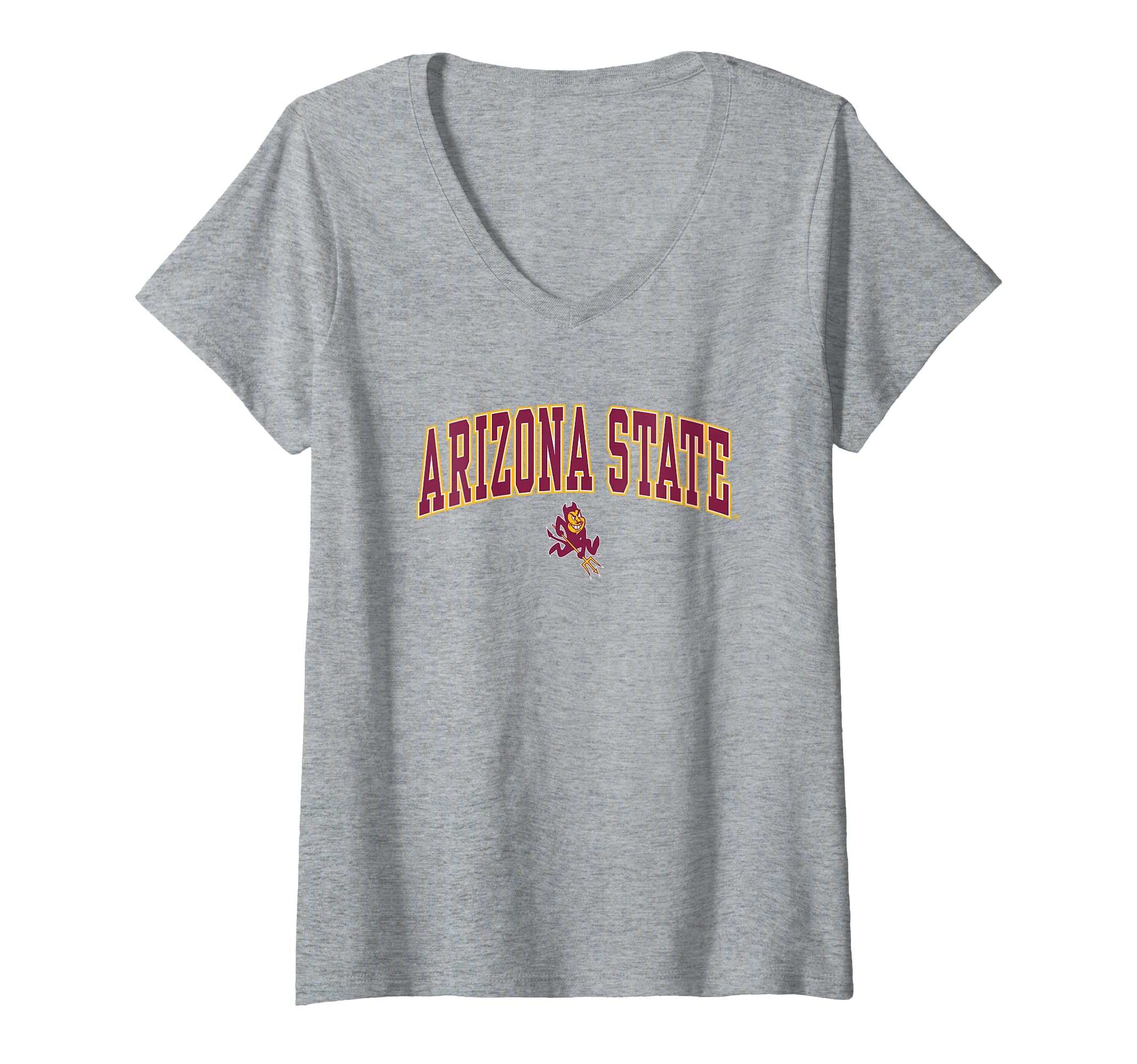 Womens Arizona State Sun Devils Arch Over Mascot Logo V-Neck T-Shirt