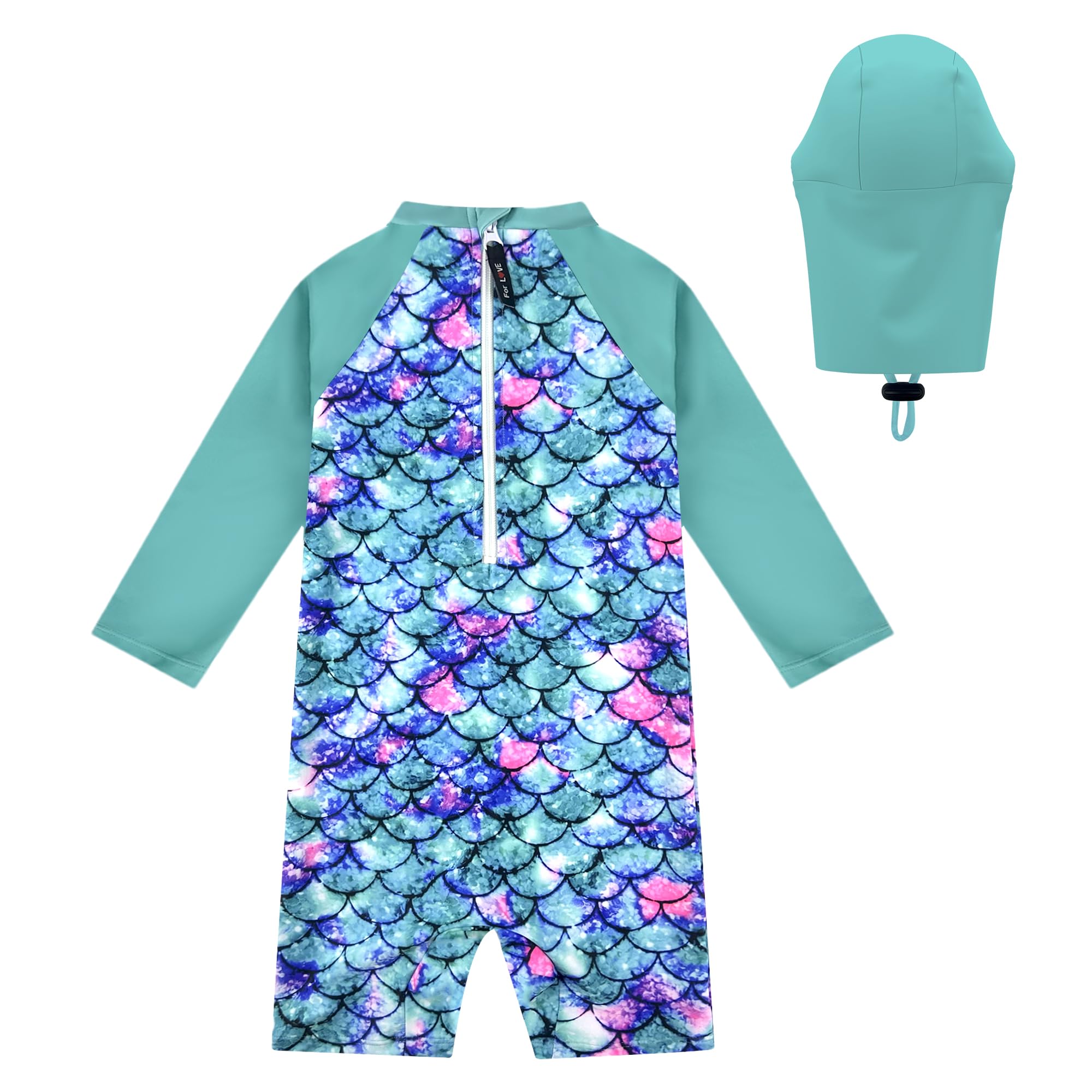 weVSwe Infant Swimsuit Girl One Piece UPF 50+ Baby Rash Guard Long Sleeve Toddler Swimsuit with Sun Hat Green Fish Scales 12-18 Months