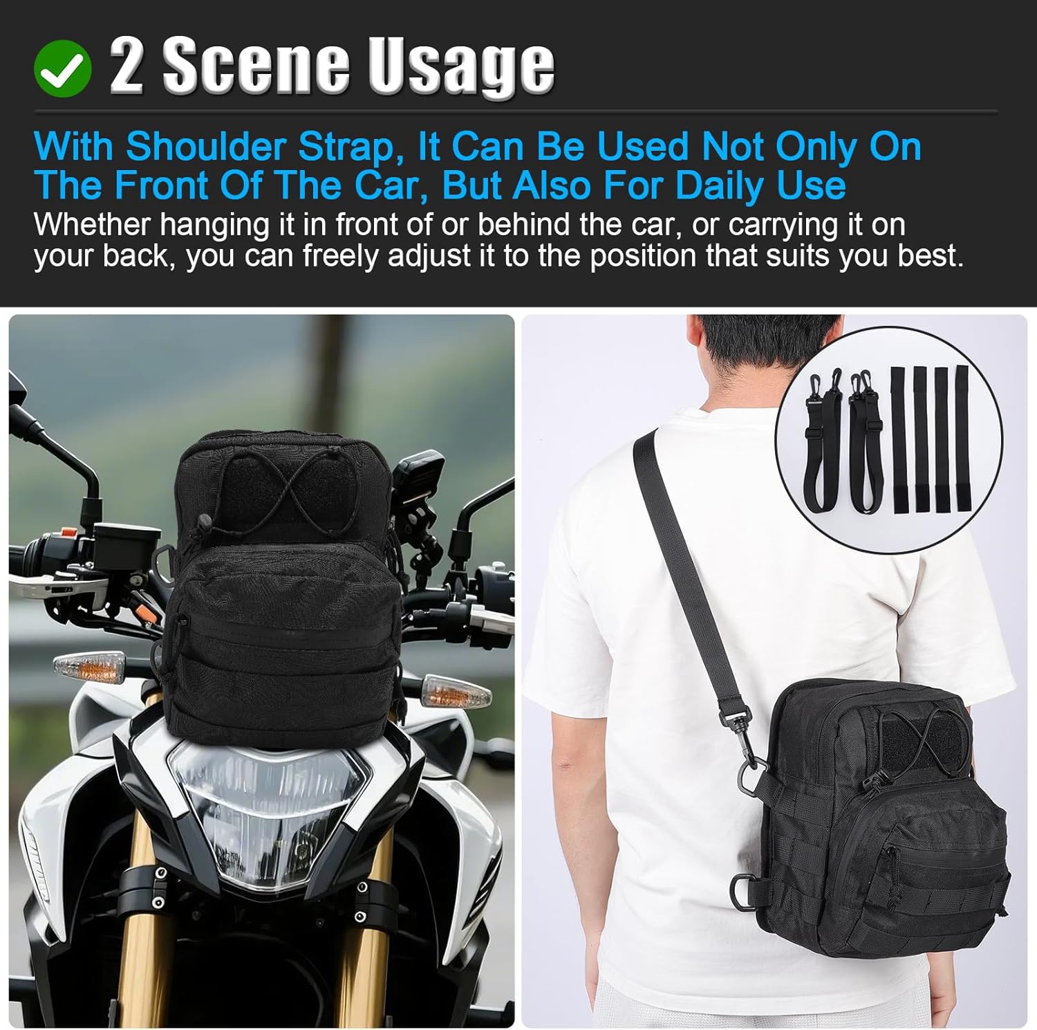 Handlebar T - Bar Bag Handle Bags,Motorcycle Handle Bar Bag,3L Motorcycle Front Fork Bag with Orange Lining for Handlebar, Windshield, Tail Rack or Side Rack