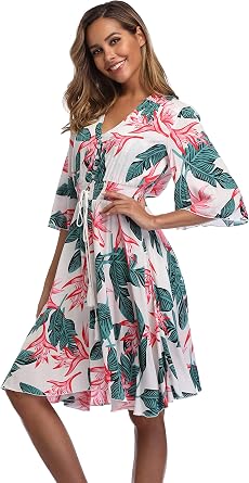 VintageClothing Women's Floral Sundresses Flowy Boho Summer Beach Dress