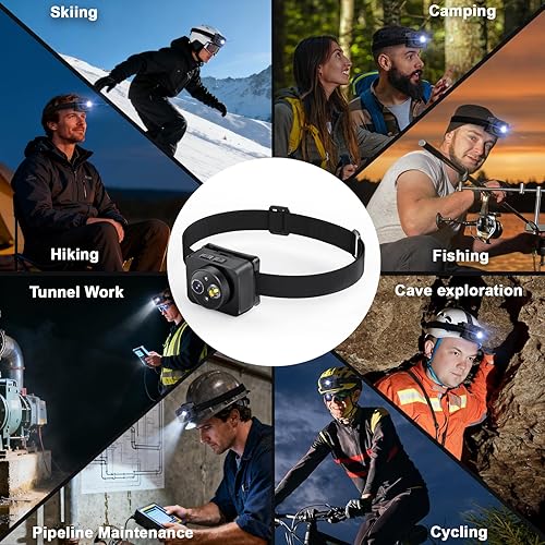Miniatura 5 de Cámara montada en la cabeza, faro LED, cámara de acción HD 1080P, grabación de video portátil, almacenamiento interno de 64 GB, adecuada para