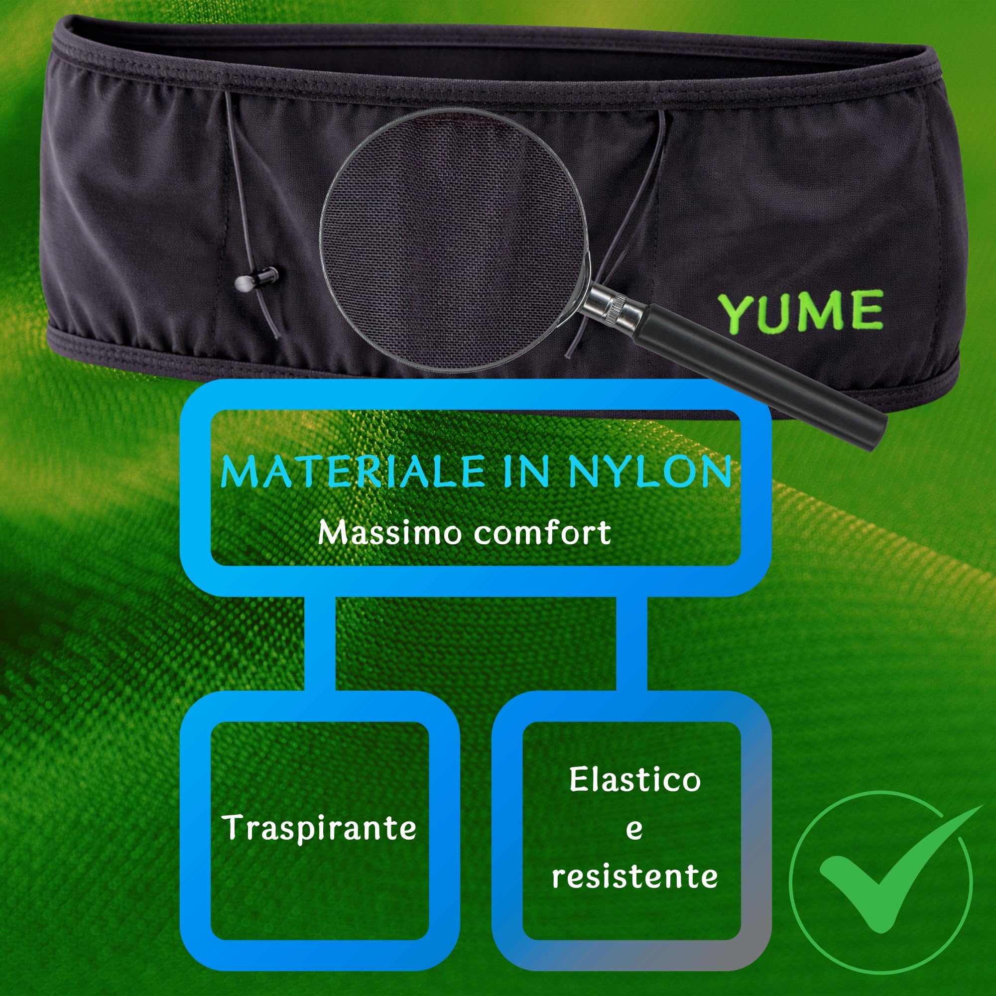 YUME Marsupio Running con 3 tasche + portaborraccia - Marsupio corsa per uomo e donna (NEGRO, M)