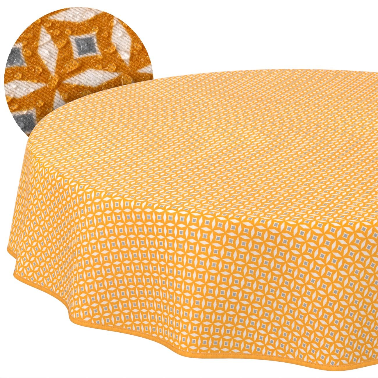Nappe ronde Maya 100 cm lavable et déperlante effet lotus pour table de jardin et intérieur
