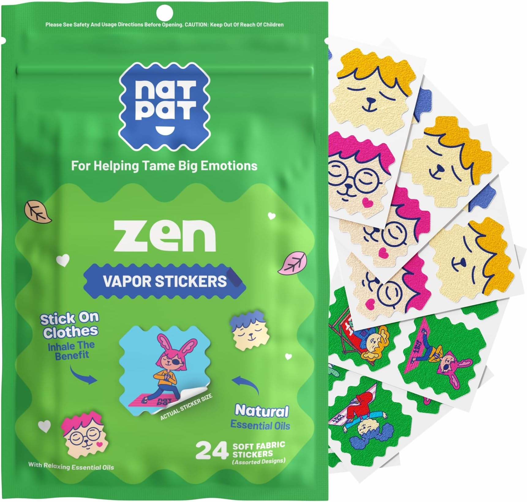 NATPAT Zen Patch Mood Calming Stickers for Kids and Adults - Chemical and Drug Free, Mood Support for Relaxation, Calm and Emotion Regulation - BuzzPatch Natural Patch (24 Pack)