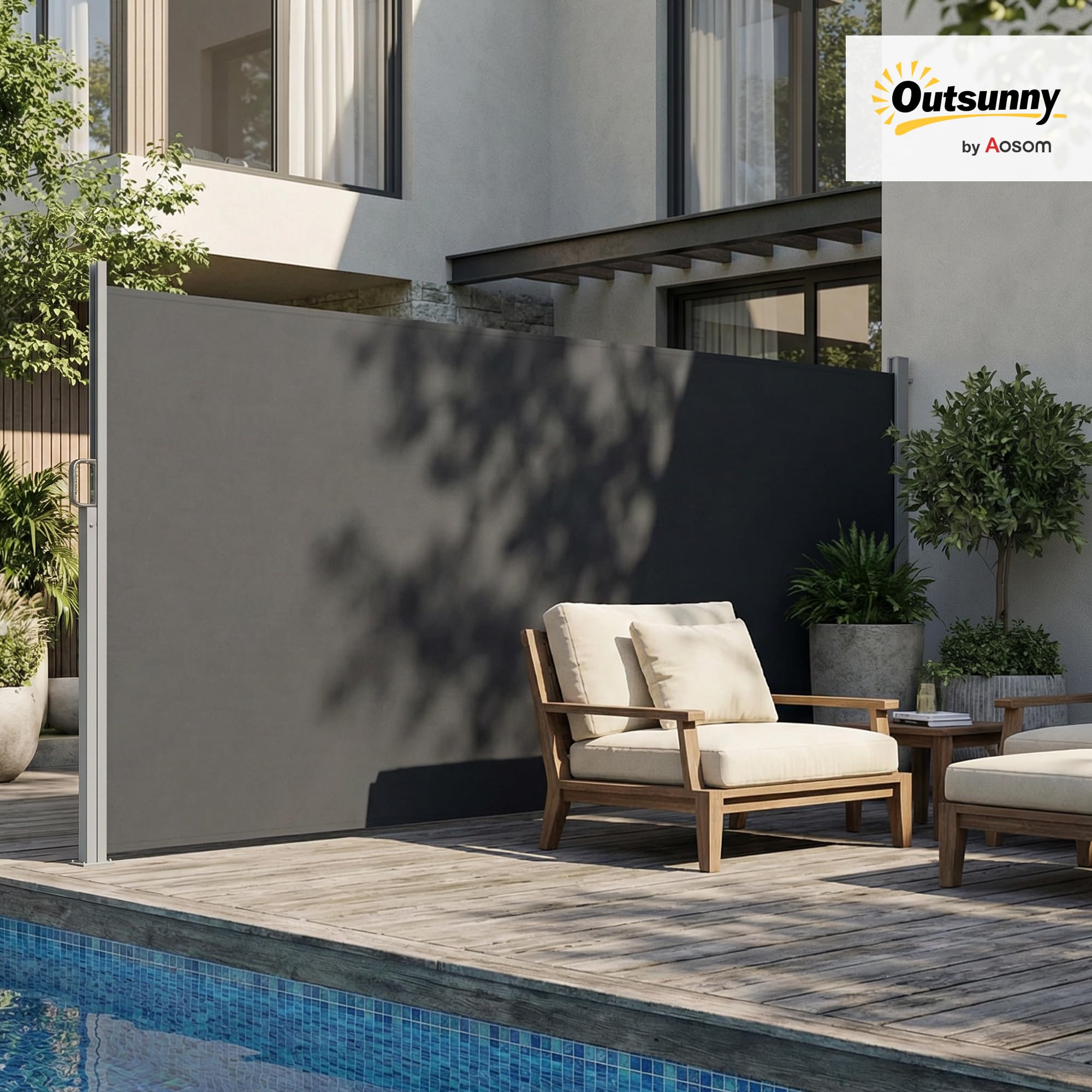 Outsunny Seitenmarkise Ausziehbar Blickdicht 420 x 185 cm Dunkelgrau