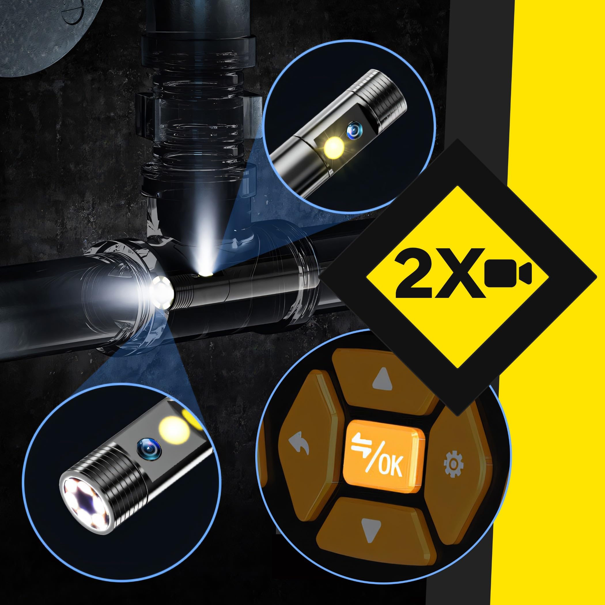 Retoo Cámara endoscópica Industrial Impermeable IP67, Pantalla de Imagen HD de 4,3 Pulgadas 3 m, endoscopio Digital Industrial, cámara de inspección, cámara Tubular