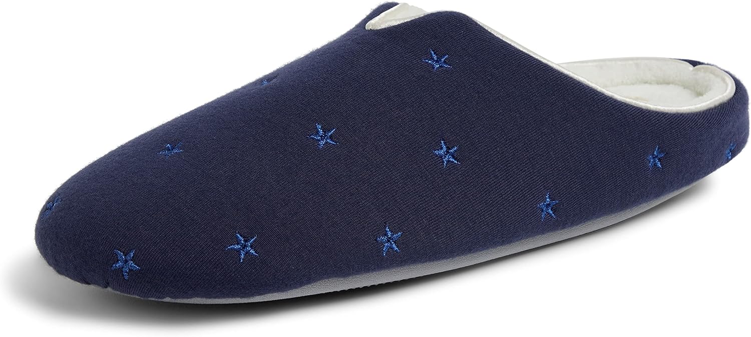 Dearfoams Women's Dori Cozy Jersey Notch Clog Slipper, Navy, X-Large