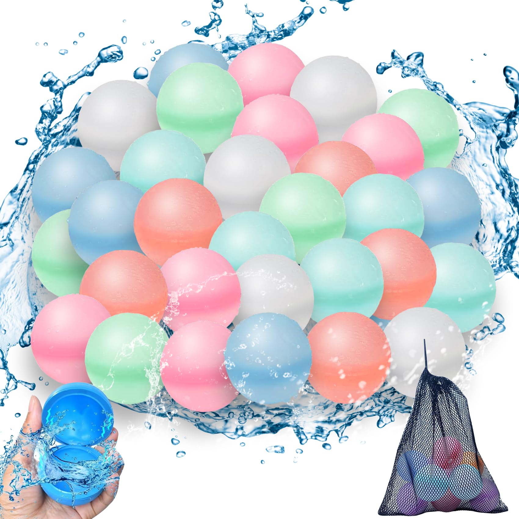 Bolas De Esponja De Agua Reutilizables - 60 Globos Multicolor Para Juegos En Piscina, Playa Y Jardín
