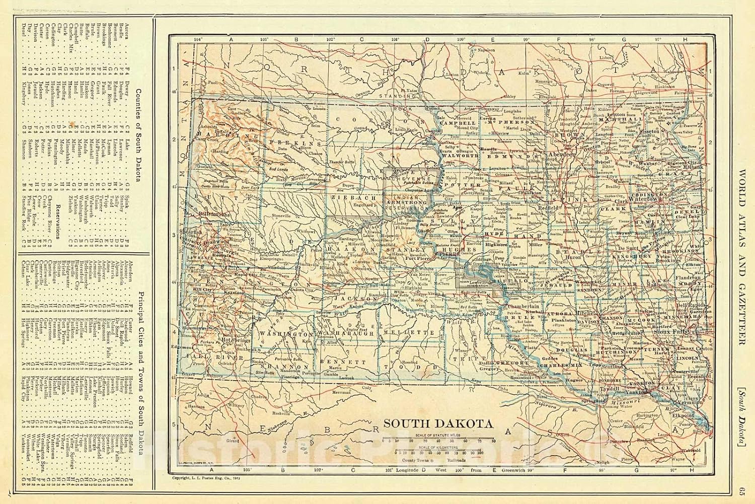Amazon.com: Historic Map - 1920 South Dakota - Vintage Wall Art - 36in ...