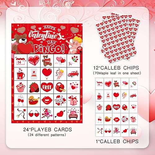 Miniatura 2 de Tarjetas de bingo del día de San Valentín, tarjeta de bingo del día de San Valentín de 24 jugadores para actividades familiaresclasesgrupales