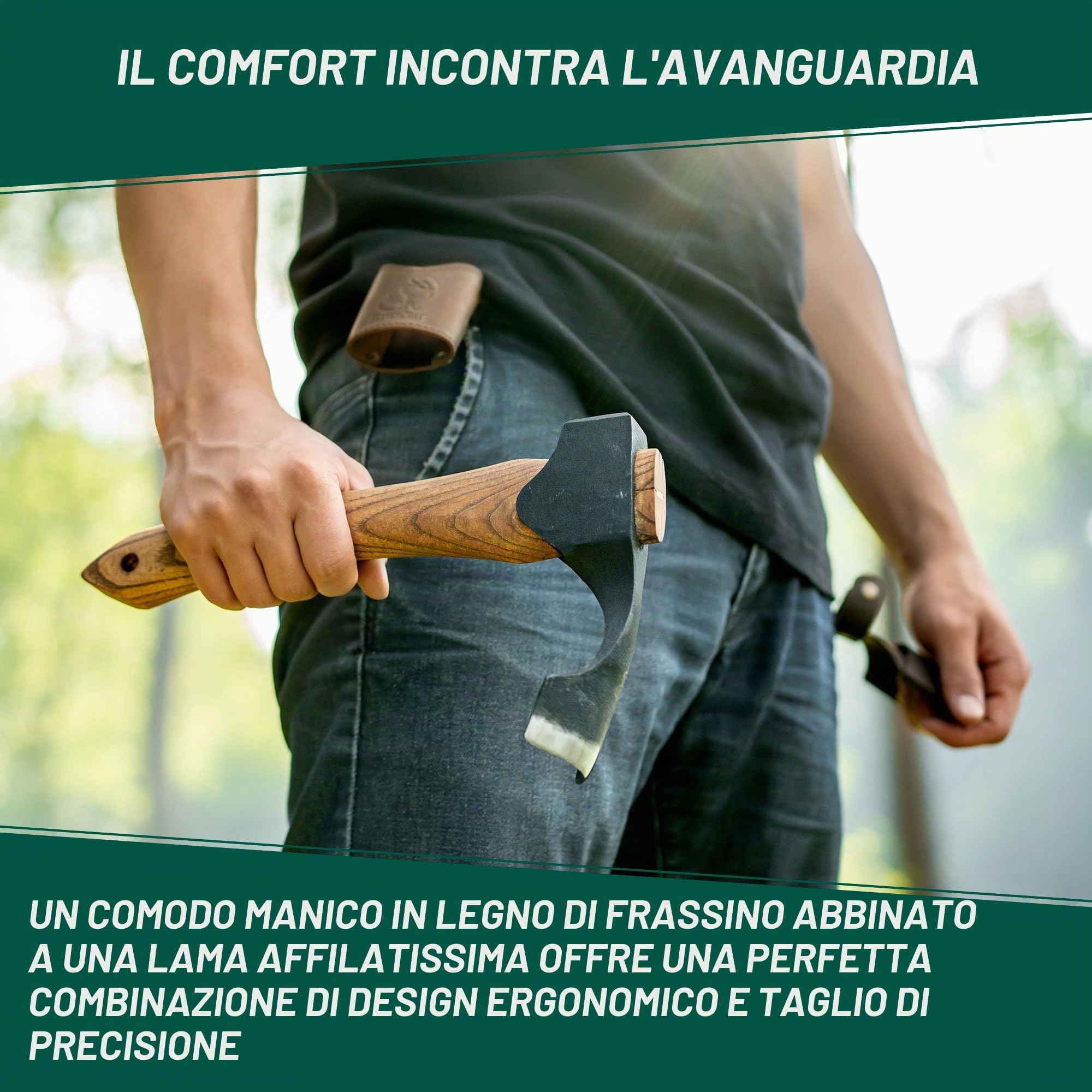 BeaverCraft Ascia per Intaglio del Legno con Manico in Legno - Ascia per Intaglio Curvo - Ascia per Lavorazione del Legno per Gocciolatoi - Strumenti per Intaglio del Legno a Mano - Strumenti per