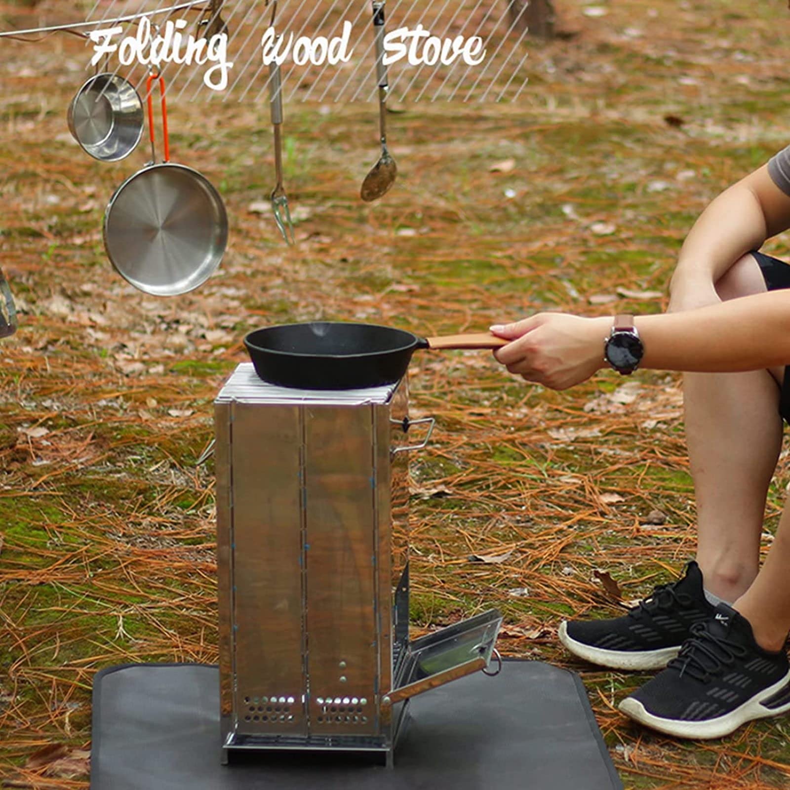 Griglia da Campeggio Portatile Pieghevole in Legno a Carbone Fornello per Barbecue con Borsetta per Picnic, Escursionismo, Cucina in Giardino