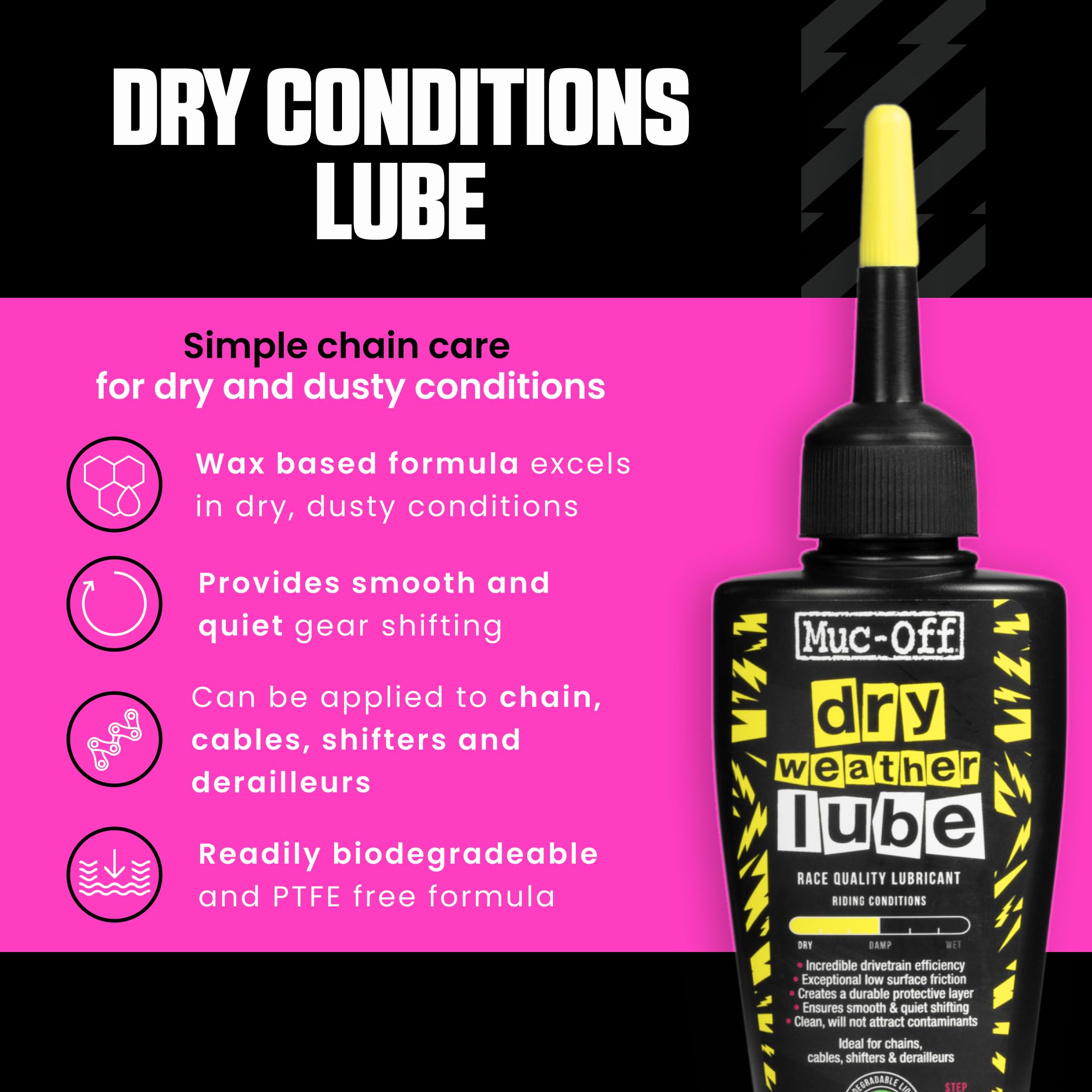 Amazon.com : Muc-Off Dry Chain Lube, 50 Milliliters - Biodegradable Bike  Chain Lubricant, Suitable for All Types of Bike - Formulated for Dry  Weather Conditions : Bike Oils : Sports & Outdoors