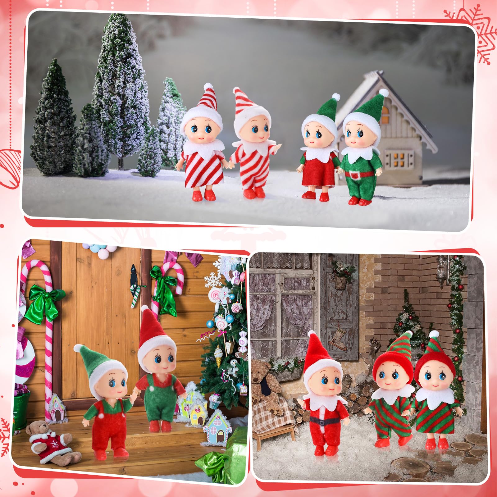 Liliful 66 Pcs Baby Christmas Elf Doll Set, with Tiny Elf Doll Christmas Card Velvet Bags, Girl and Boy Xmas Twins Dolls Miniature Gift Elves for Xmas Decoration, Advent Calendars
