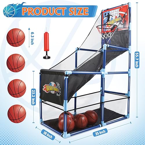 Miniatura 7 de OCHIDO Juego de baloncesto arcade con 4 pelotas, para niños de 3, 4, 5, 6, 7, 8, 9, 10 años y más, para niños de 3 a 5,6 a 8 años, 8 a 10 años