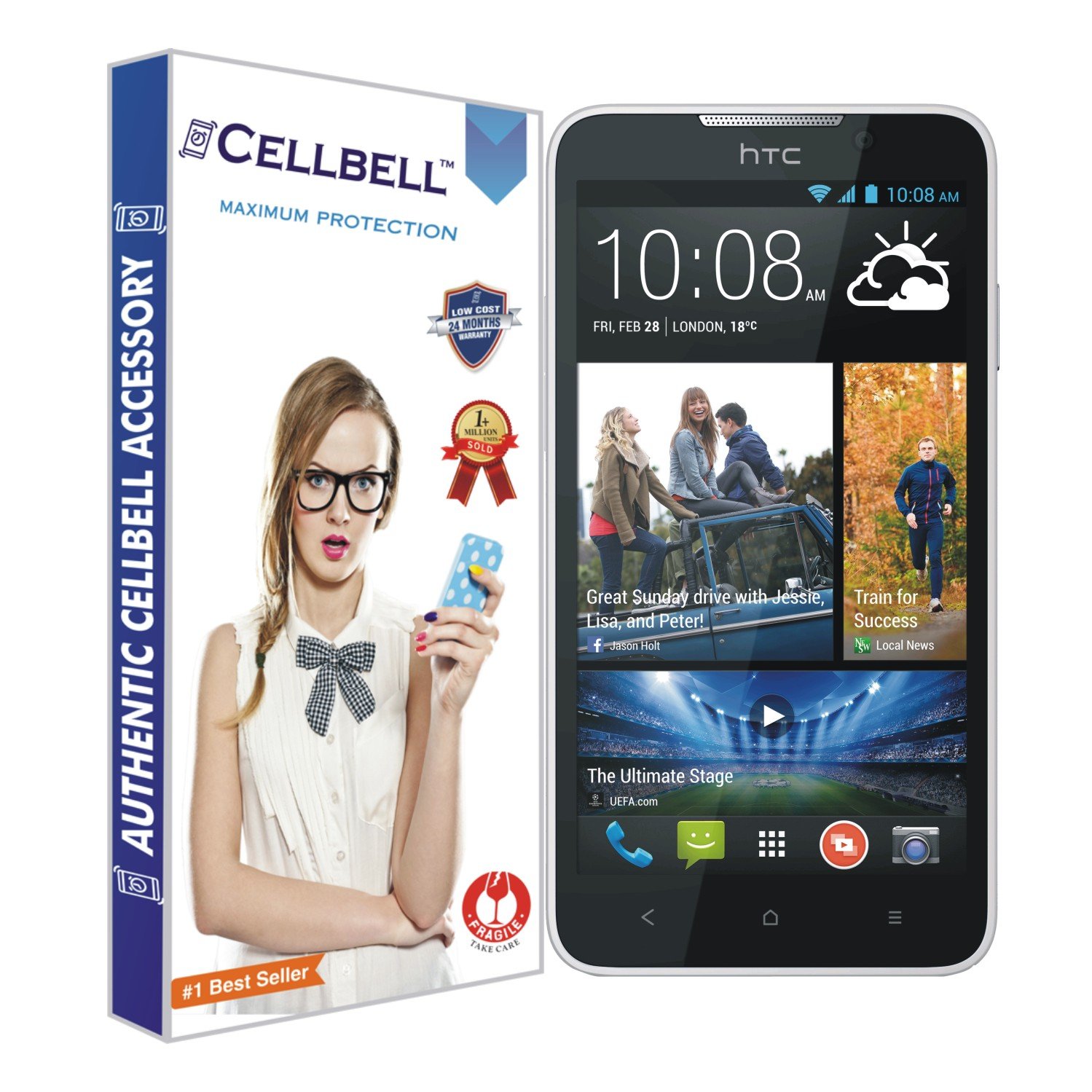 CELLBELLShatterproof, Glossy-Finish Screen Protector for HTC Desire 516 - Transparent