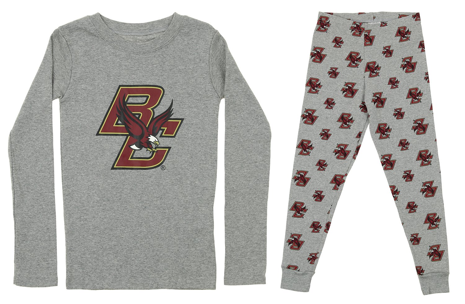 NCAA Little and Big Boy's Long Sleeve Tee and Pant Sleep Set, Boston College Eagles Small (4)